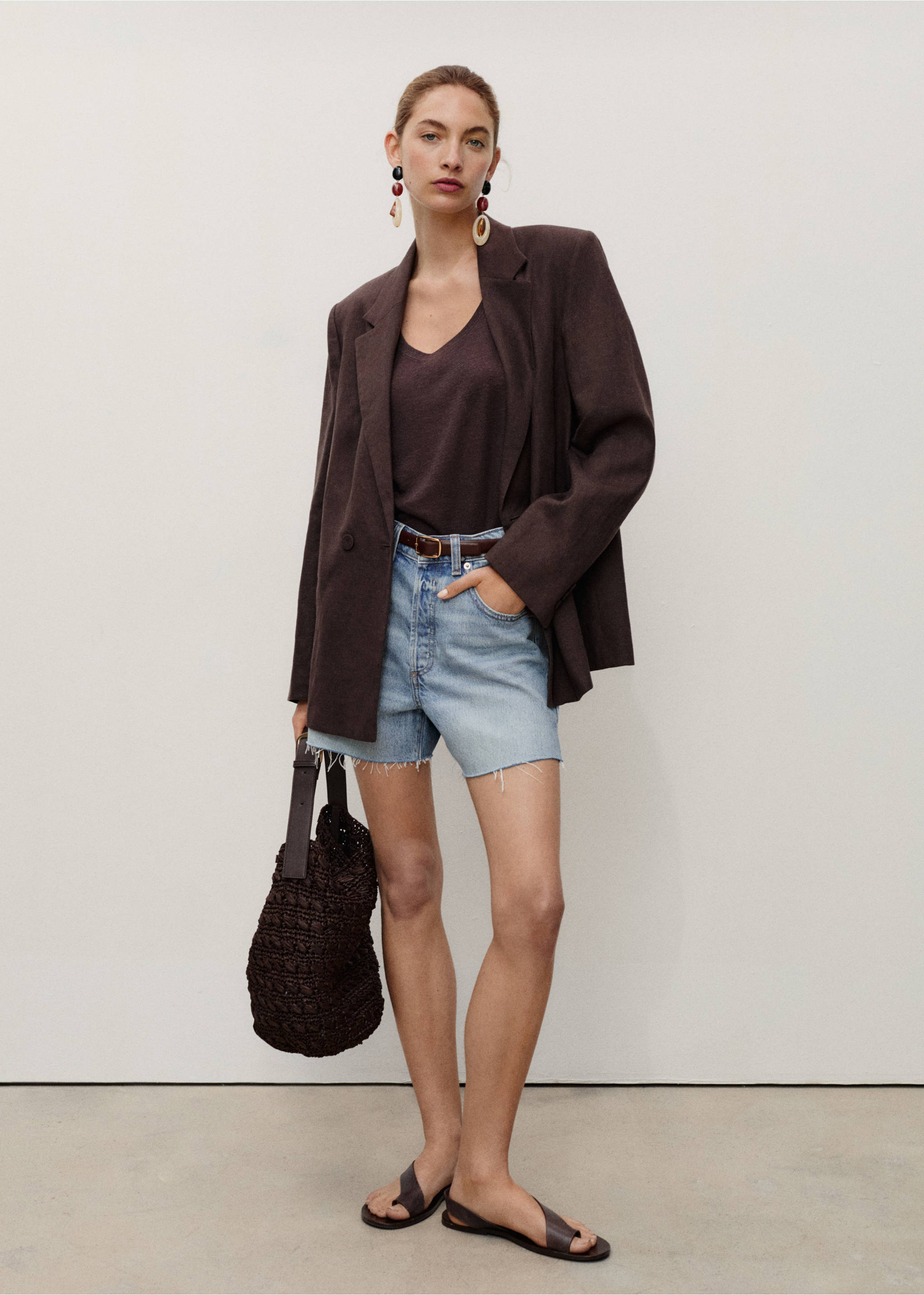 Denim shorts with frayed hem - General plane, Medium Blue. Ref: 17051210-00.