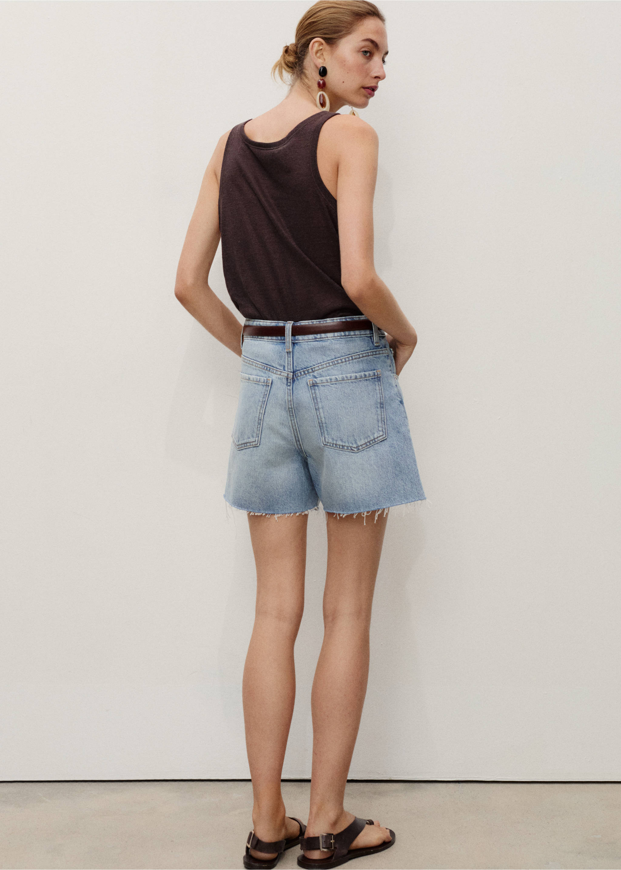 Denim shorts with frayed hem - Reverse of the article, Medium Blue. Ref: 17051210-00.