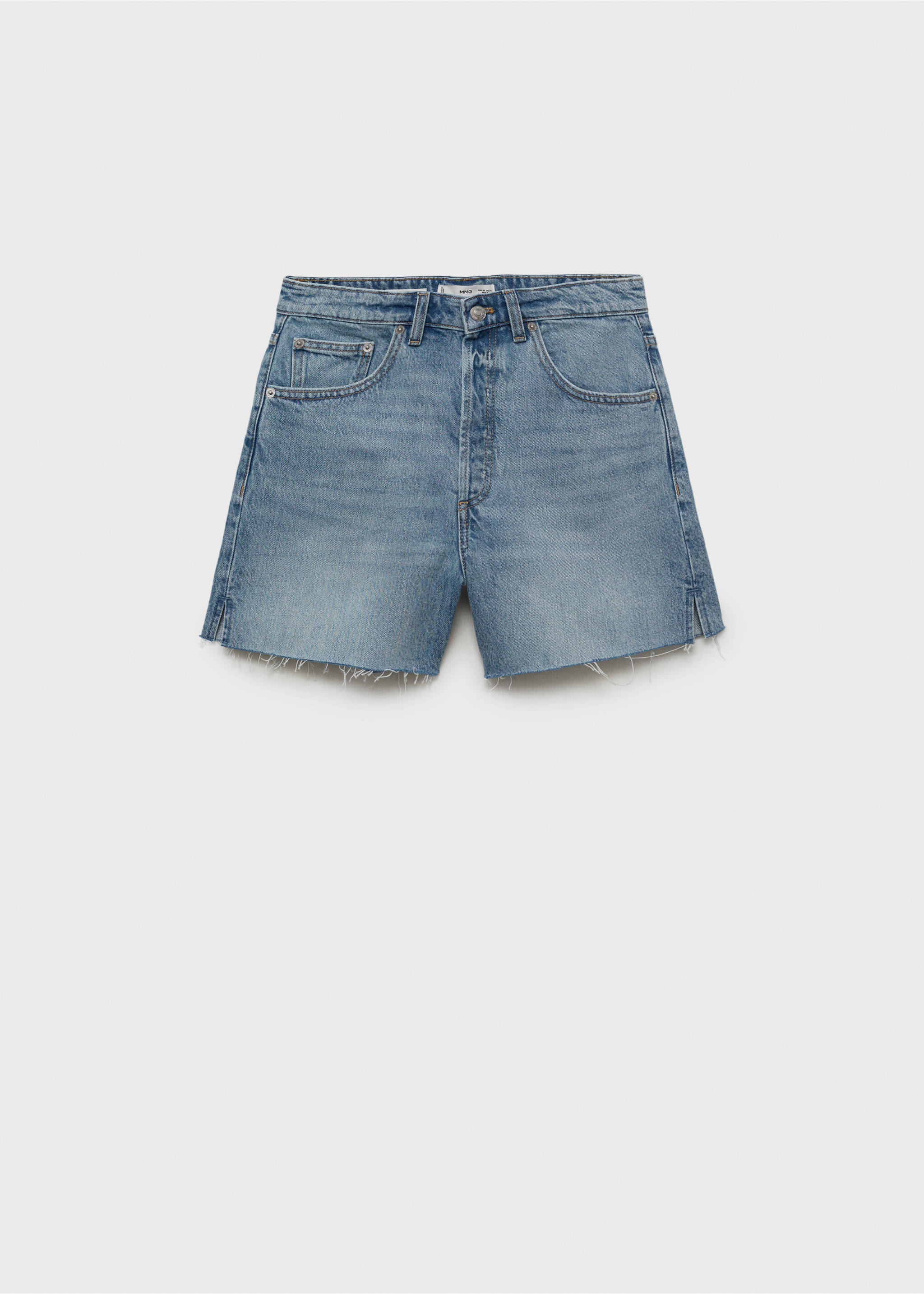 Short en jean bas effiloché - Article sans modèle, Bleu moyen. Ref: 17051210-00.