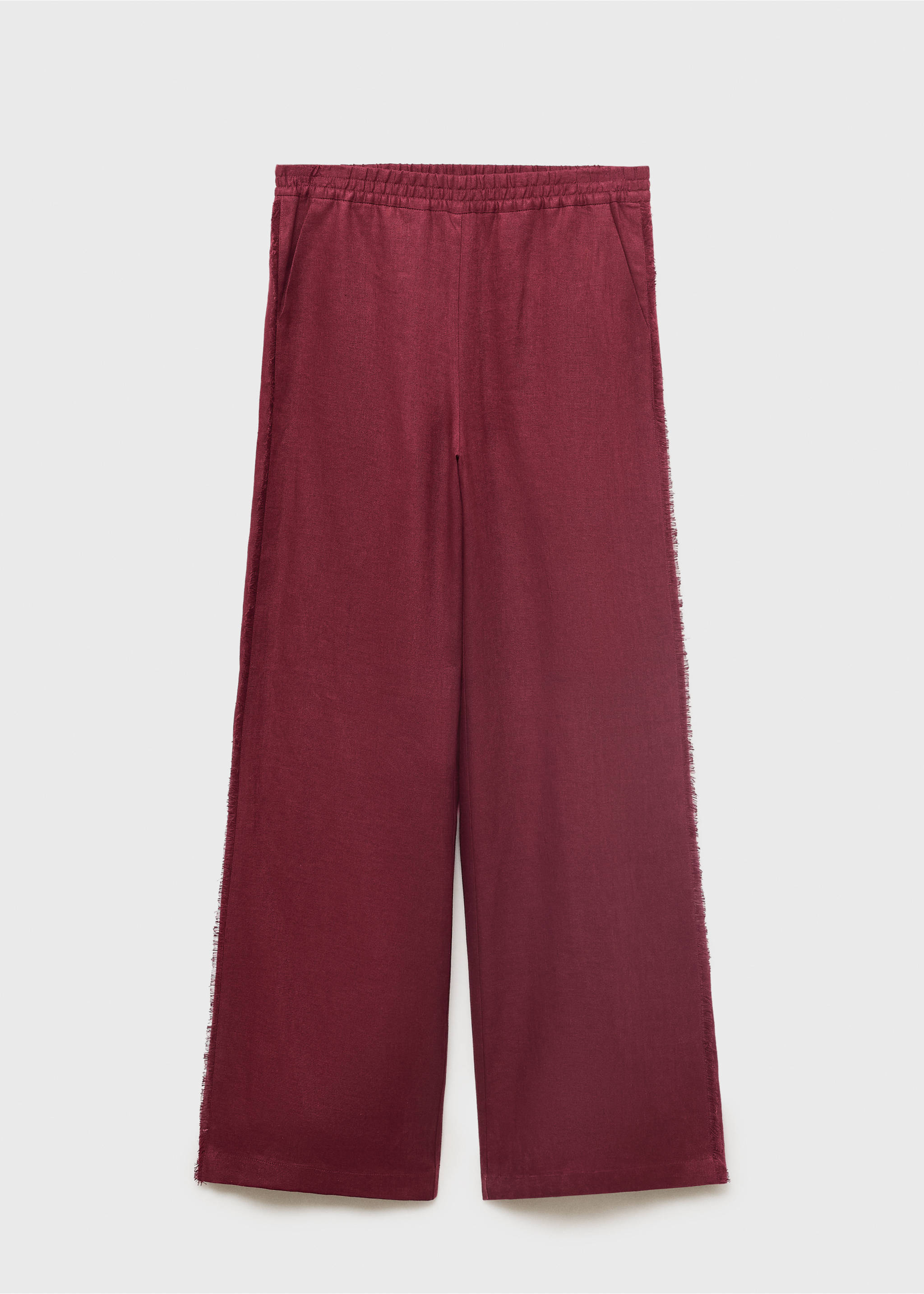 Linnen pantalon met gerafelde  afwerkingen - Artikel zonder model, Wijnrood. Ref: 17051215-00.