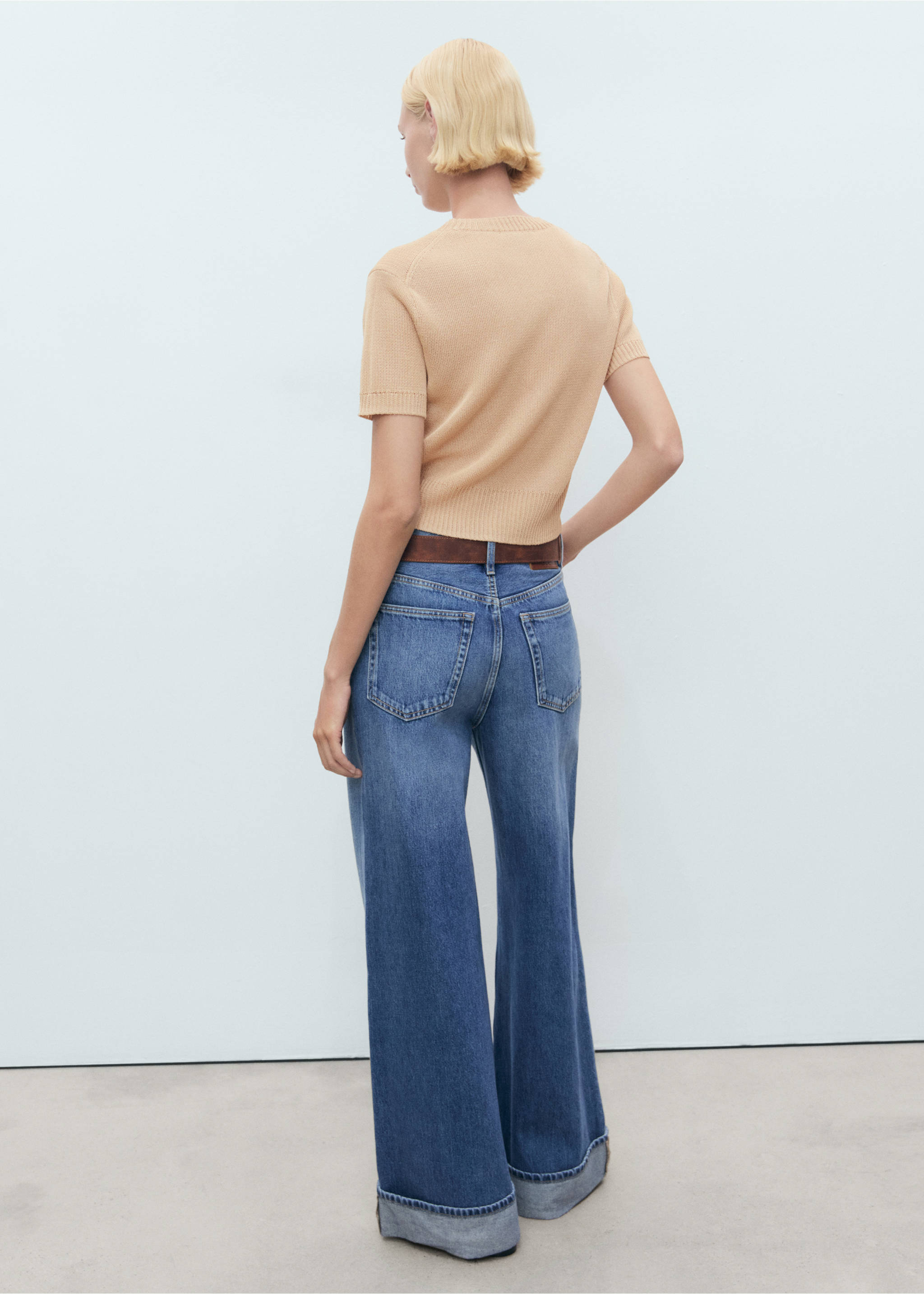 Krótki sweter z krótkim rękawem - Tylna strona artykułu, Jasny / Pastelowy Szary. Ref: 17051218-00.