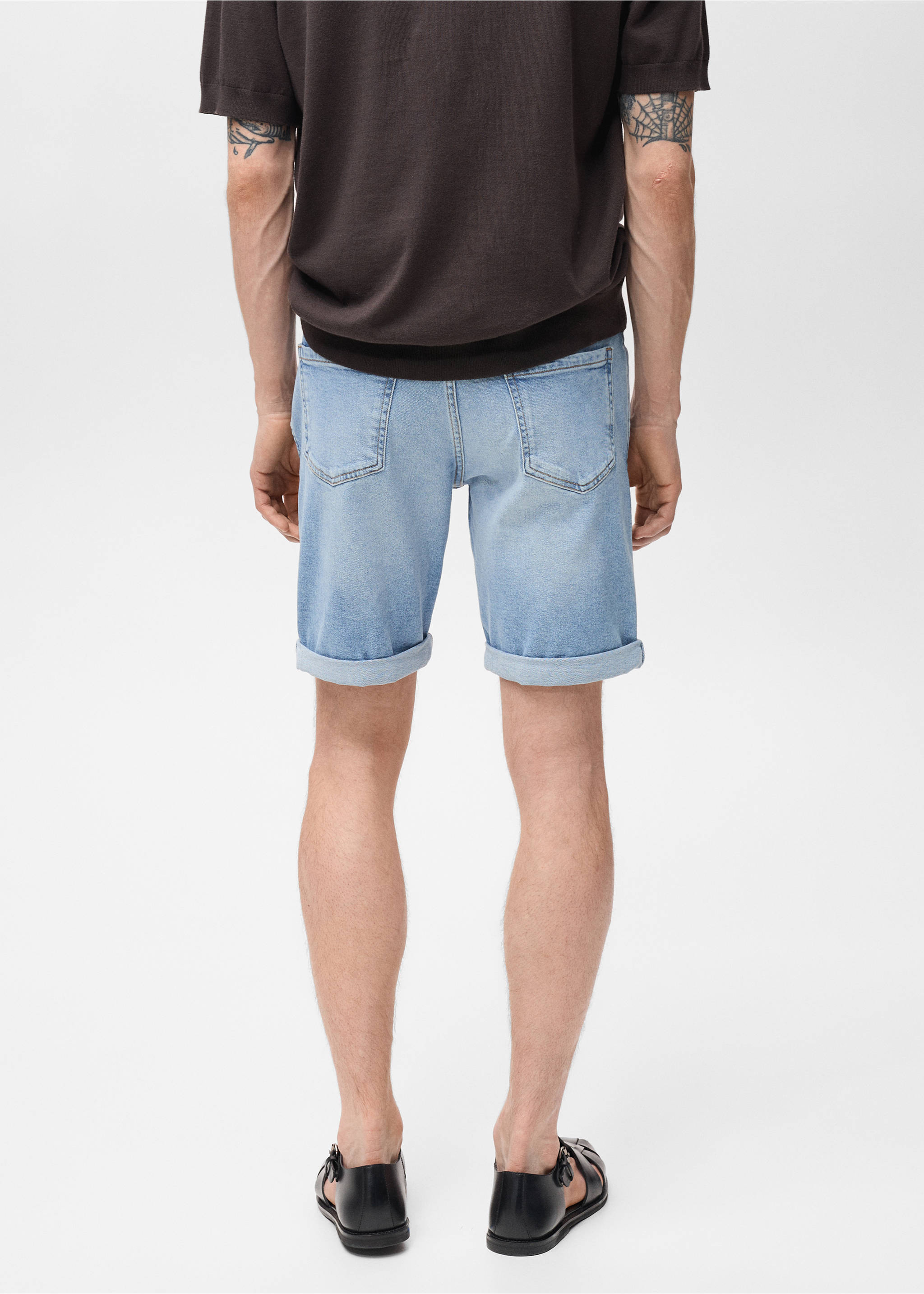 Bermuda en jean slim fit - Verso de l’article, Bleu moyen. Ref: 17051221-00.