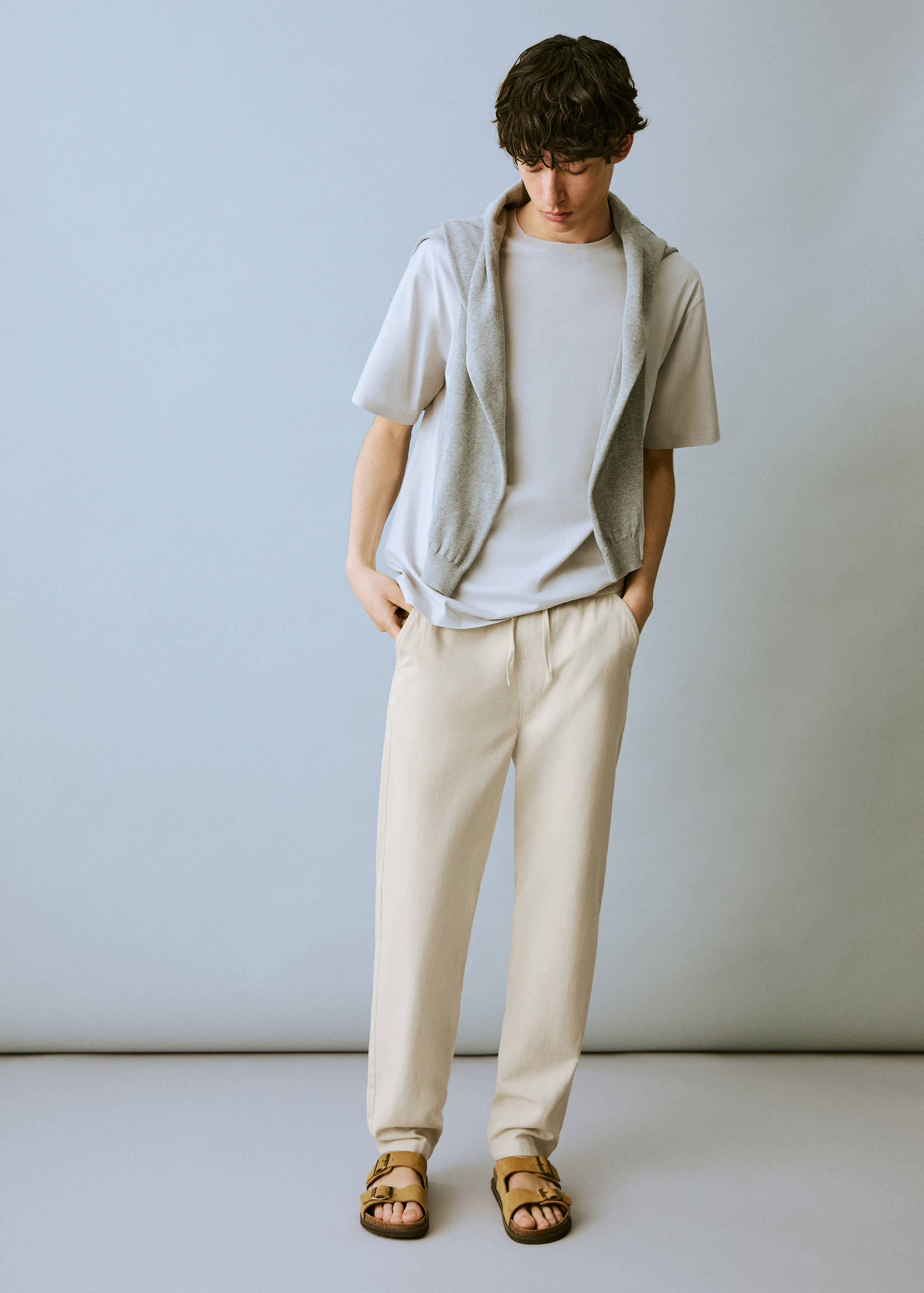 Cotton linen-blend trousers - General plane