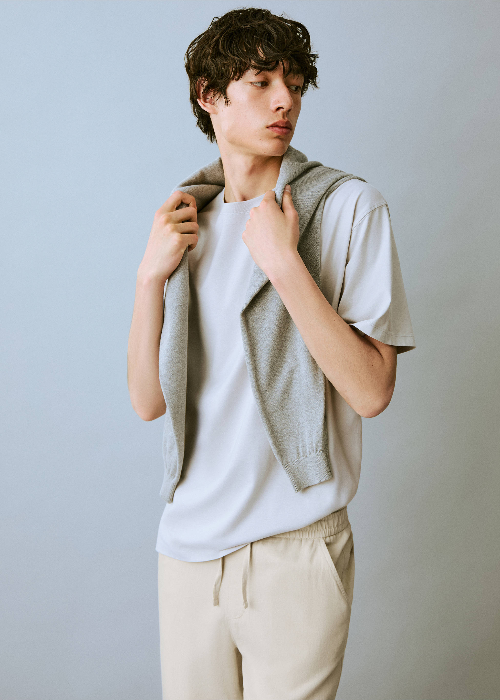 Cotton linen-blend trousers - Reverse of the article, Sand. Ref: 17051223-00.