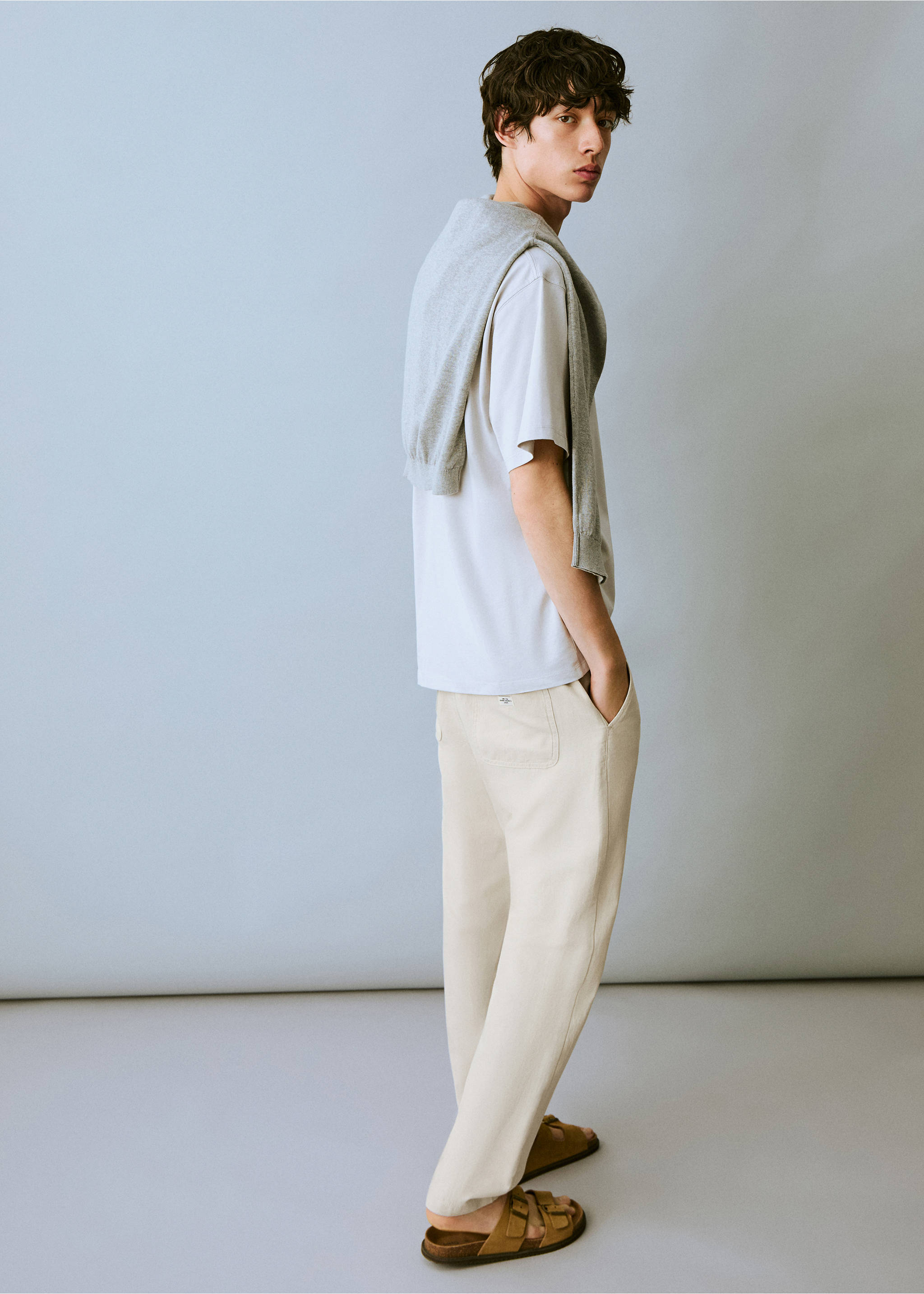 Cotton linen-blend trousers - Details of the article 2, Sand. Ref: 17051223-00.