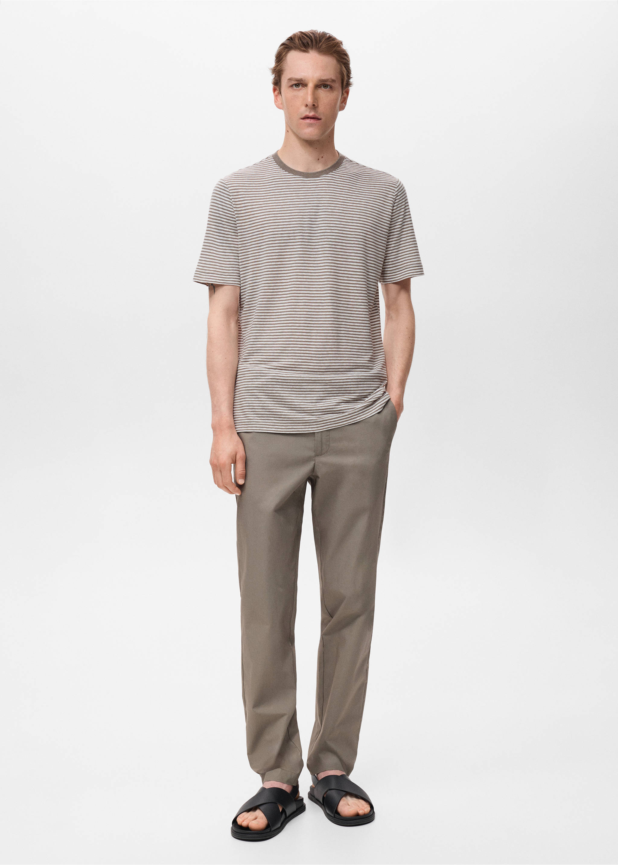 Striped slim-fit linen t-shirt - General plane, Off White. Ref: 17051228-00.