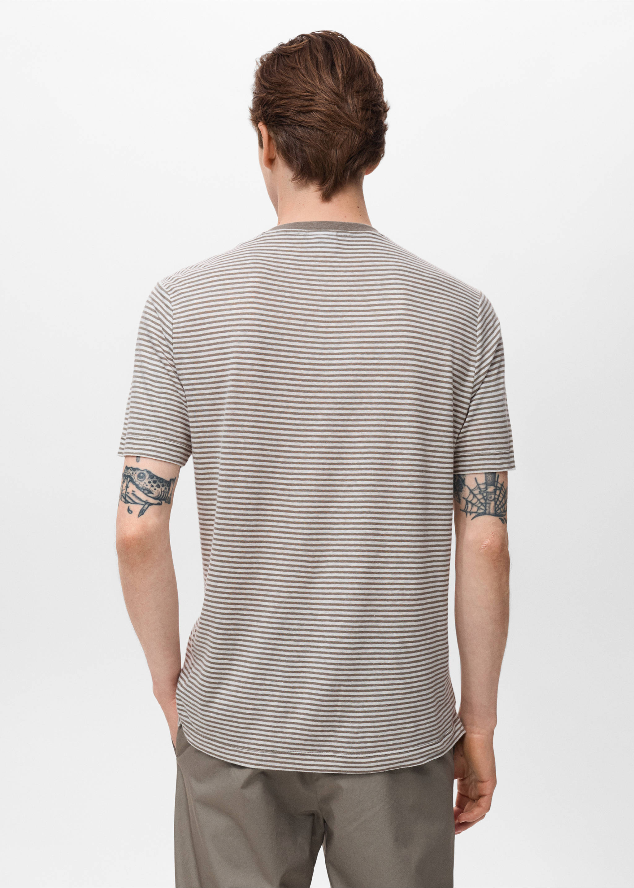 Striped slim-fit linen t-shirt - Reverse of the article, Off White. Ref: 17051228-00.