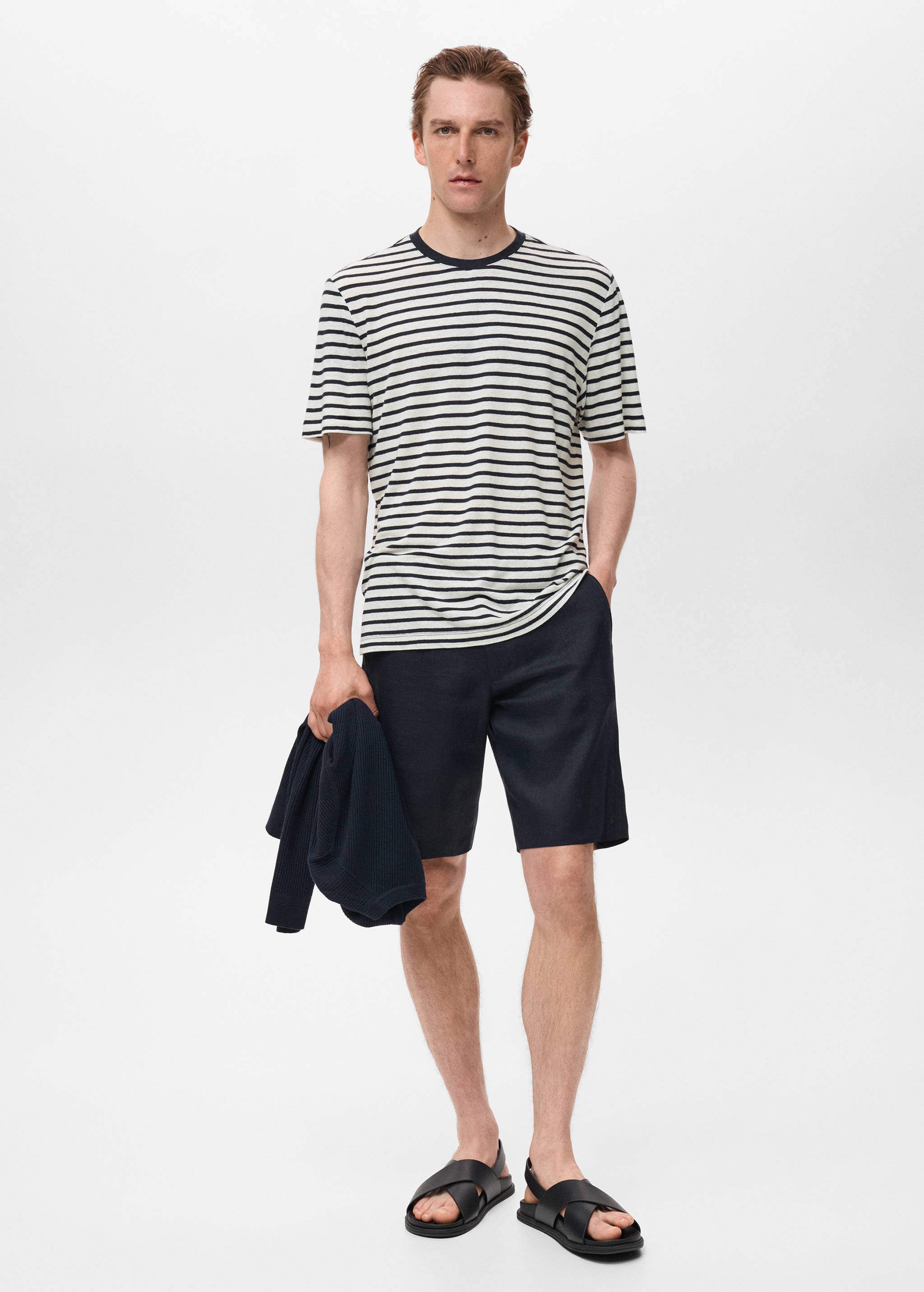 Striped slim-fit linen t-shirt - General plane