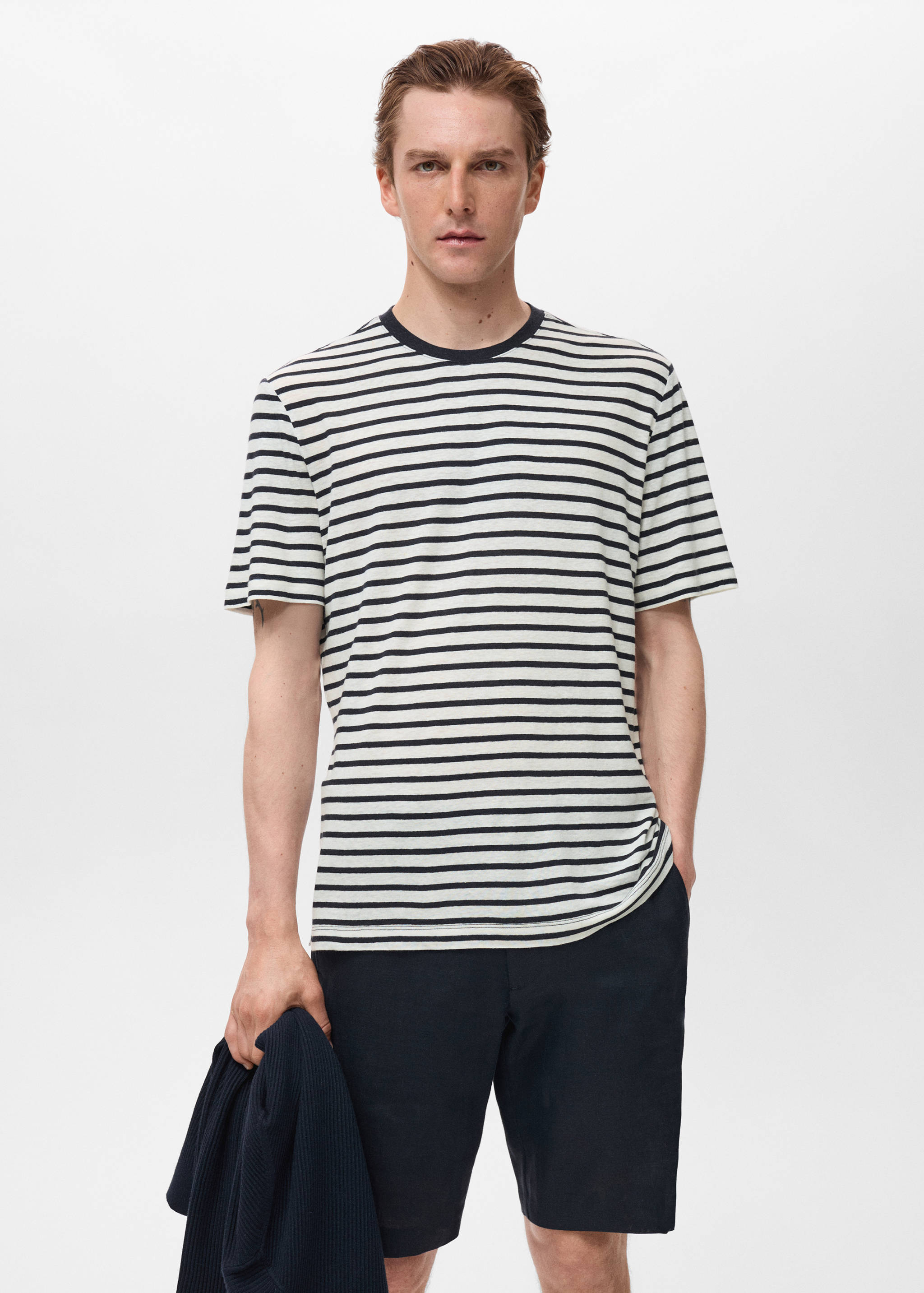 Striped slim-fit linen t-shirt - Medium plane
