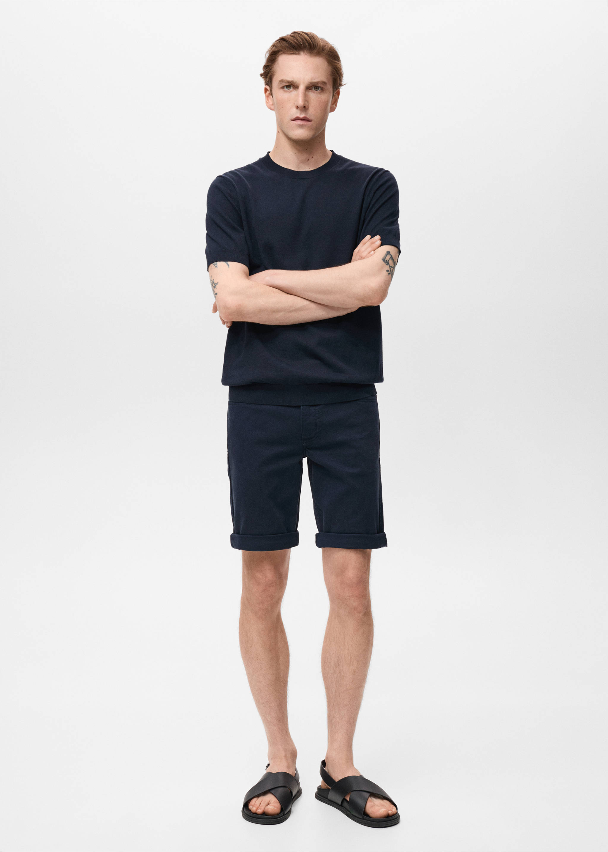 Bermuda en jean slim fit - Plan général, Bleu marine. Ref: 17051230-00.