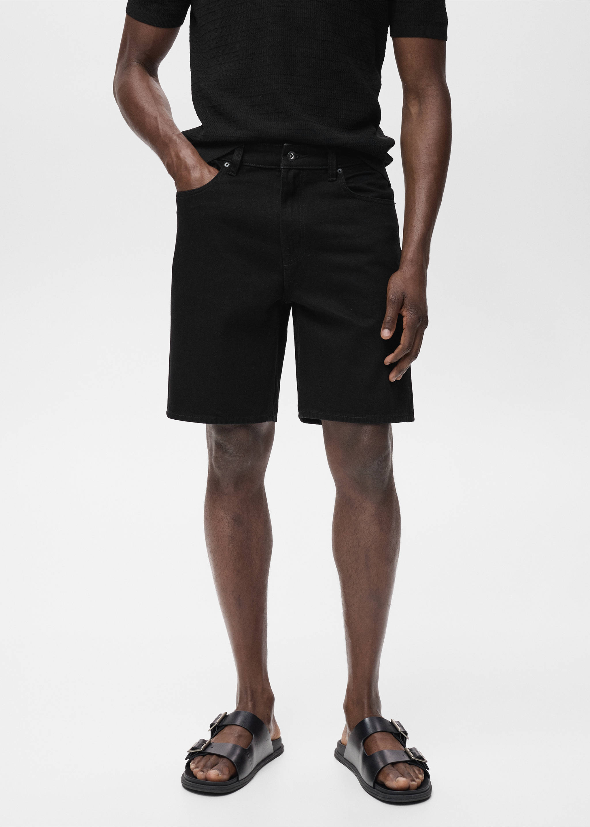 Bermude din denim regular-fit - Plan mediu, Black denim. Ref: 17051231-00.