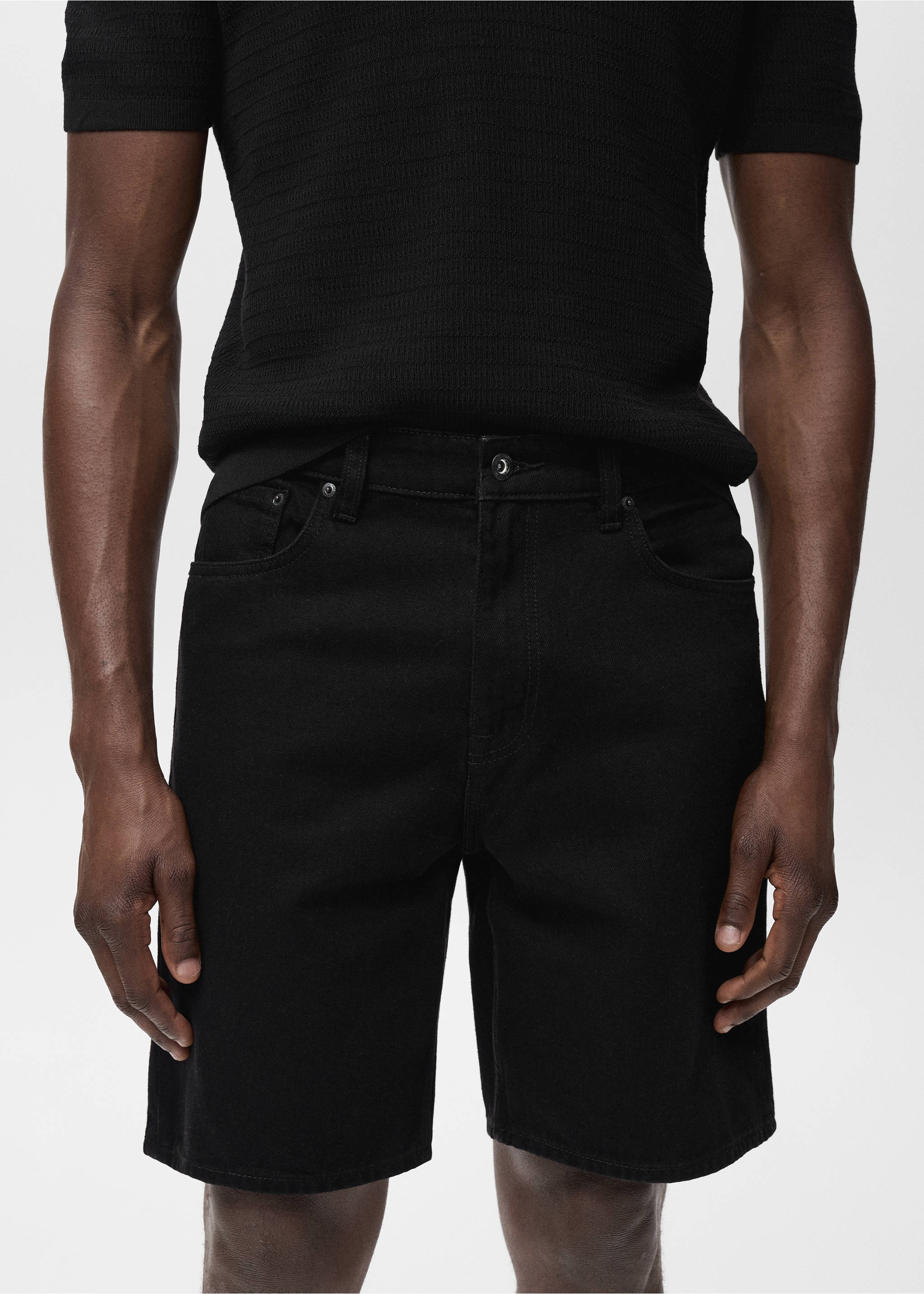 Bermude din denim regular-fit - Detaliu al articolului 1, Black denim. Ref: 17051231-00.
