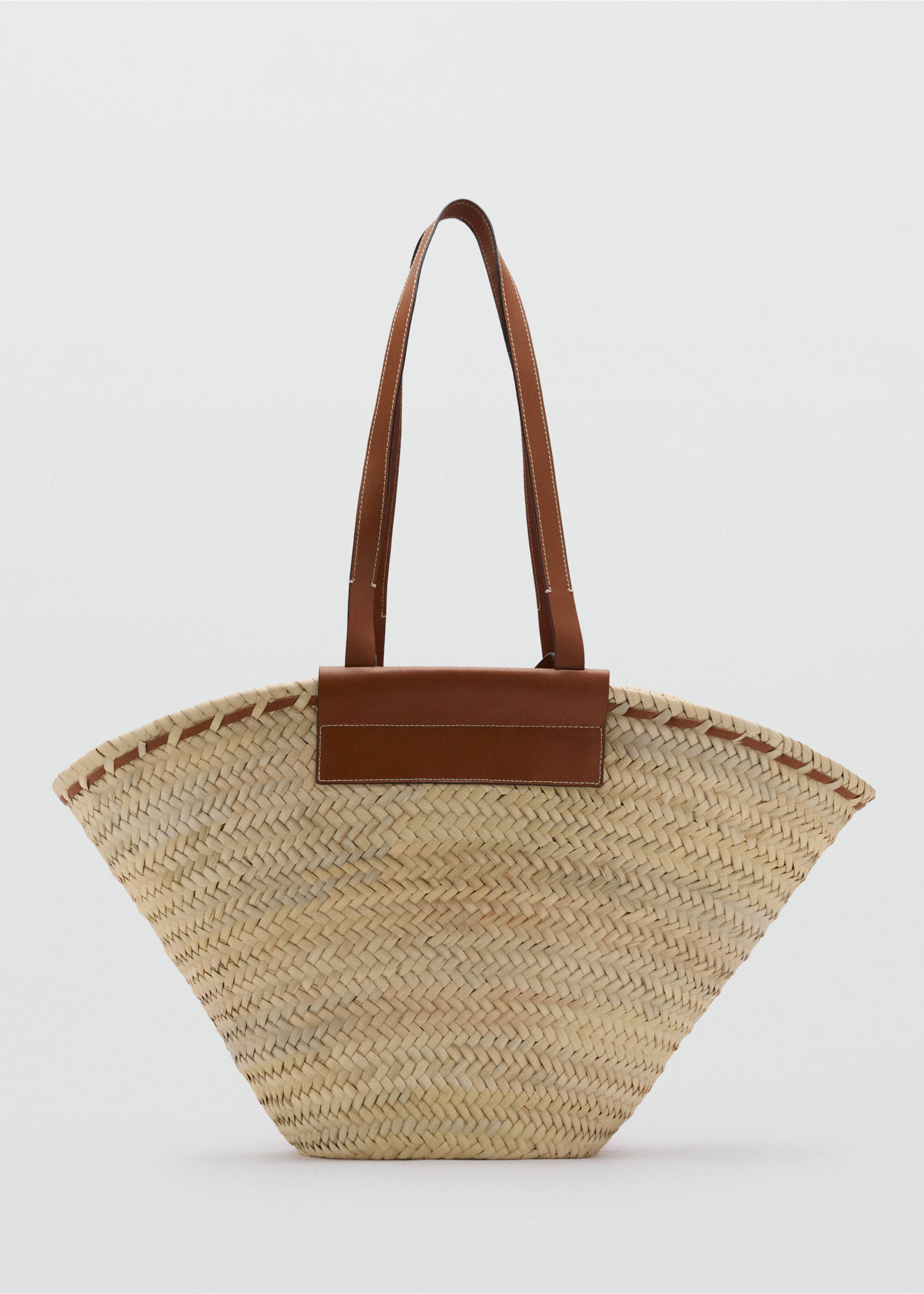 Large natural fibre basket with leather handle - Article without model, Leather. Ref: 17051241-00.