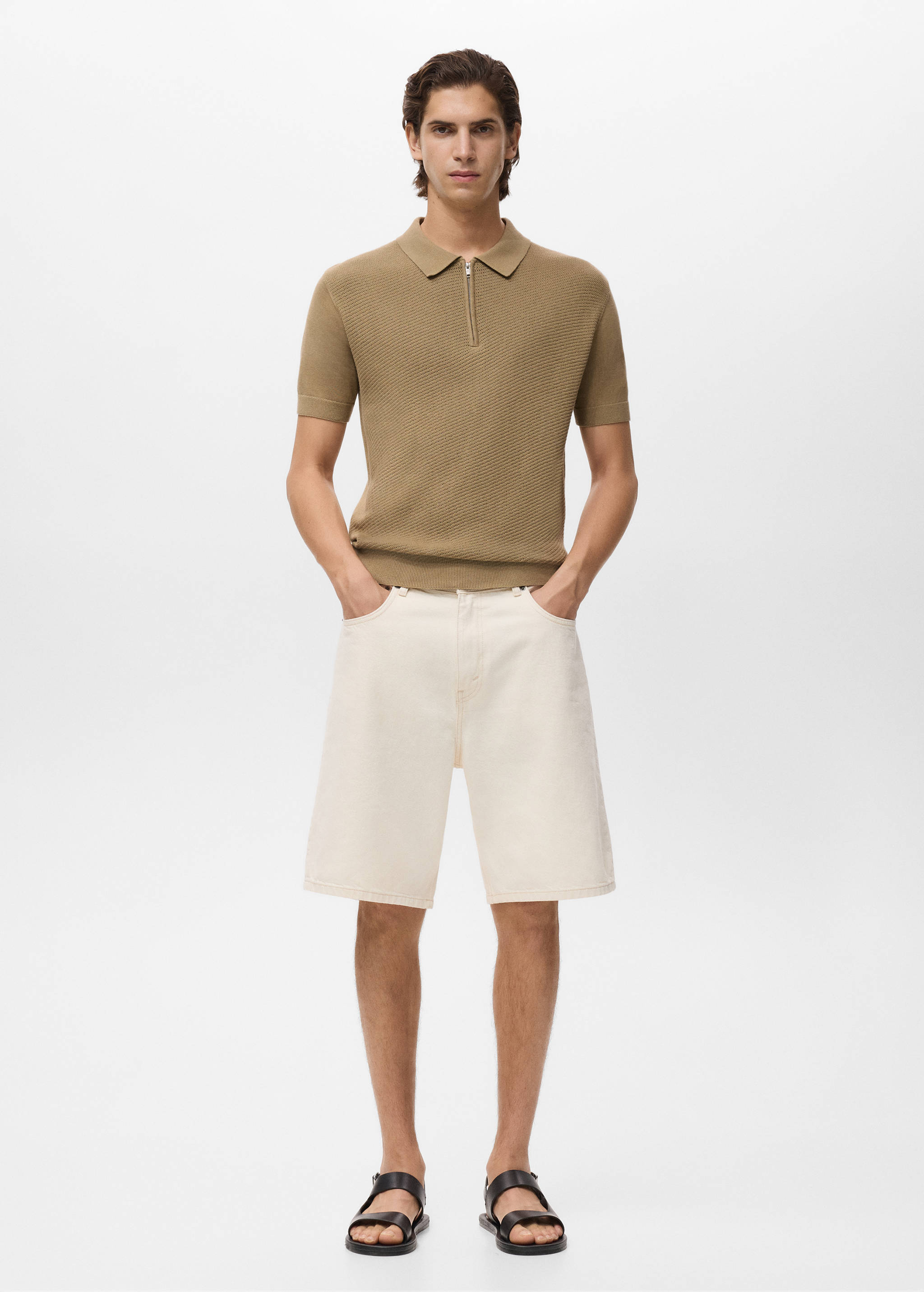 Openwork knitted polo shirt with zip - General plane