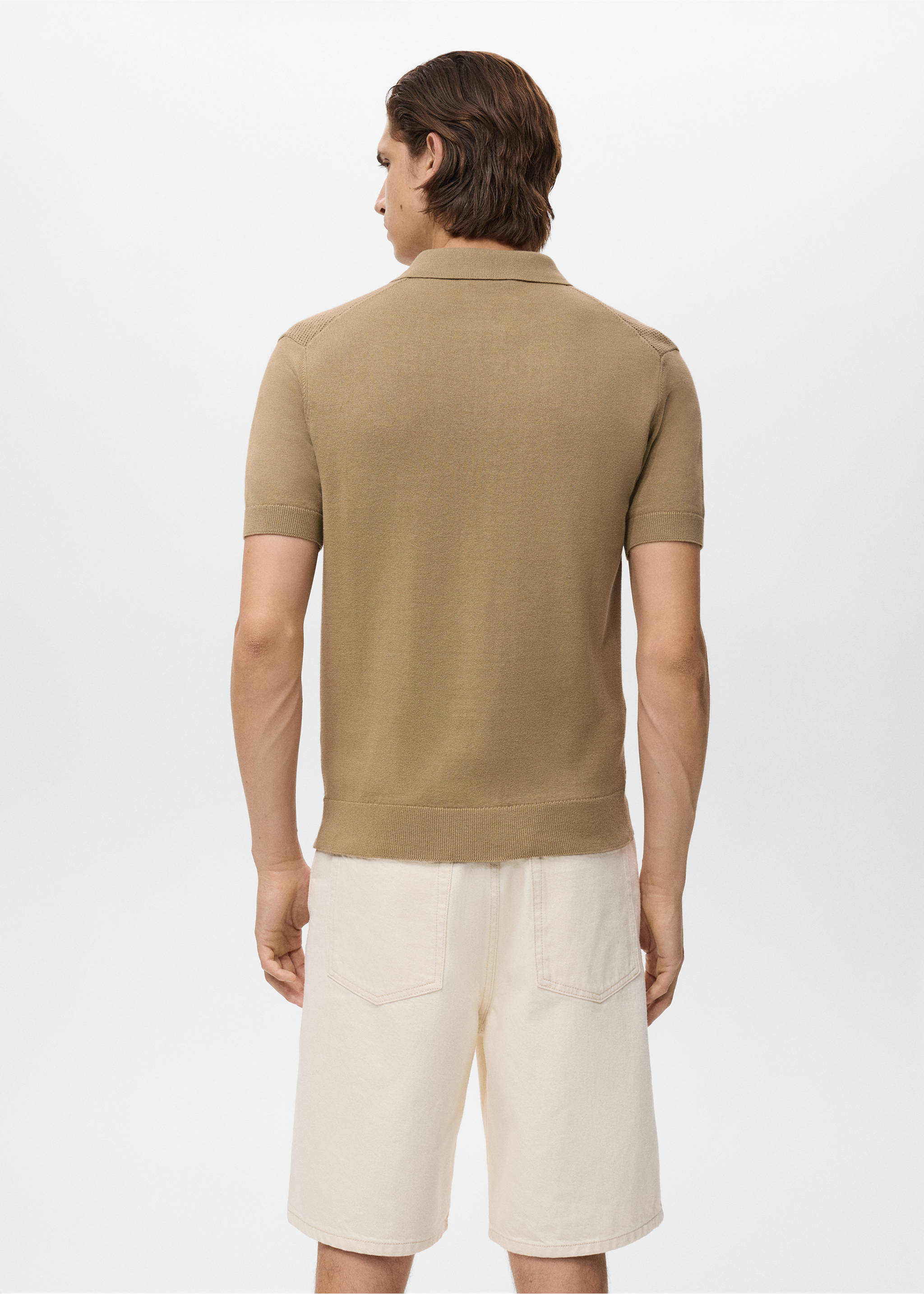 Openwork knitted polo shirt with zip - Reverse of the article, Beige. Ref: 17051242-00.