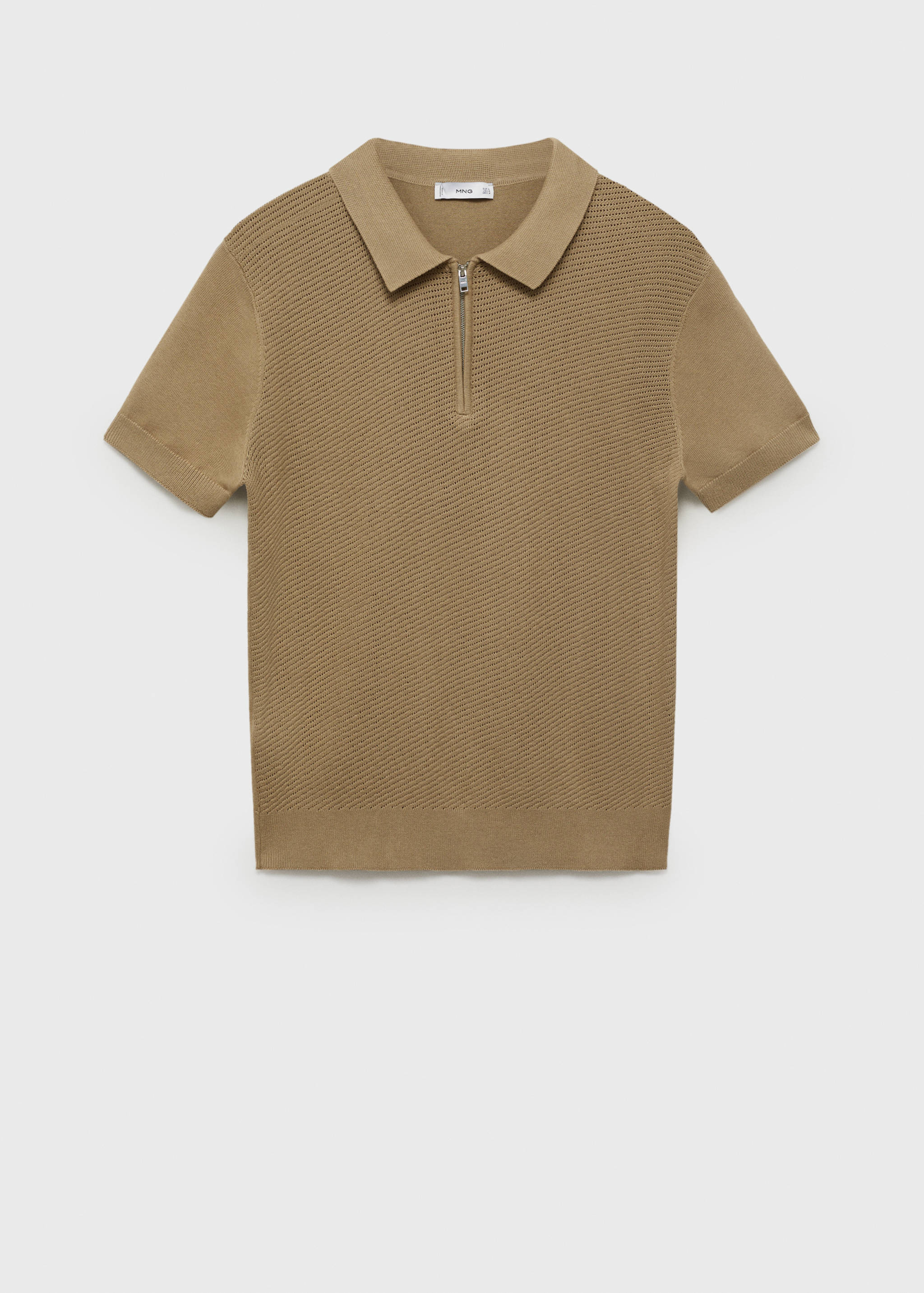 Openwork knitted polo shirt with zip - Men | MANGO OUTLET Romania