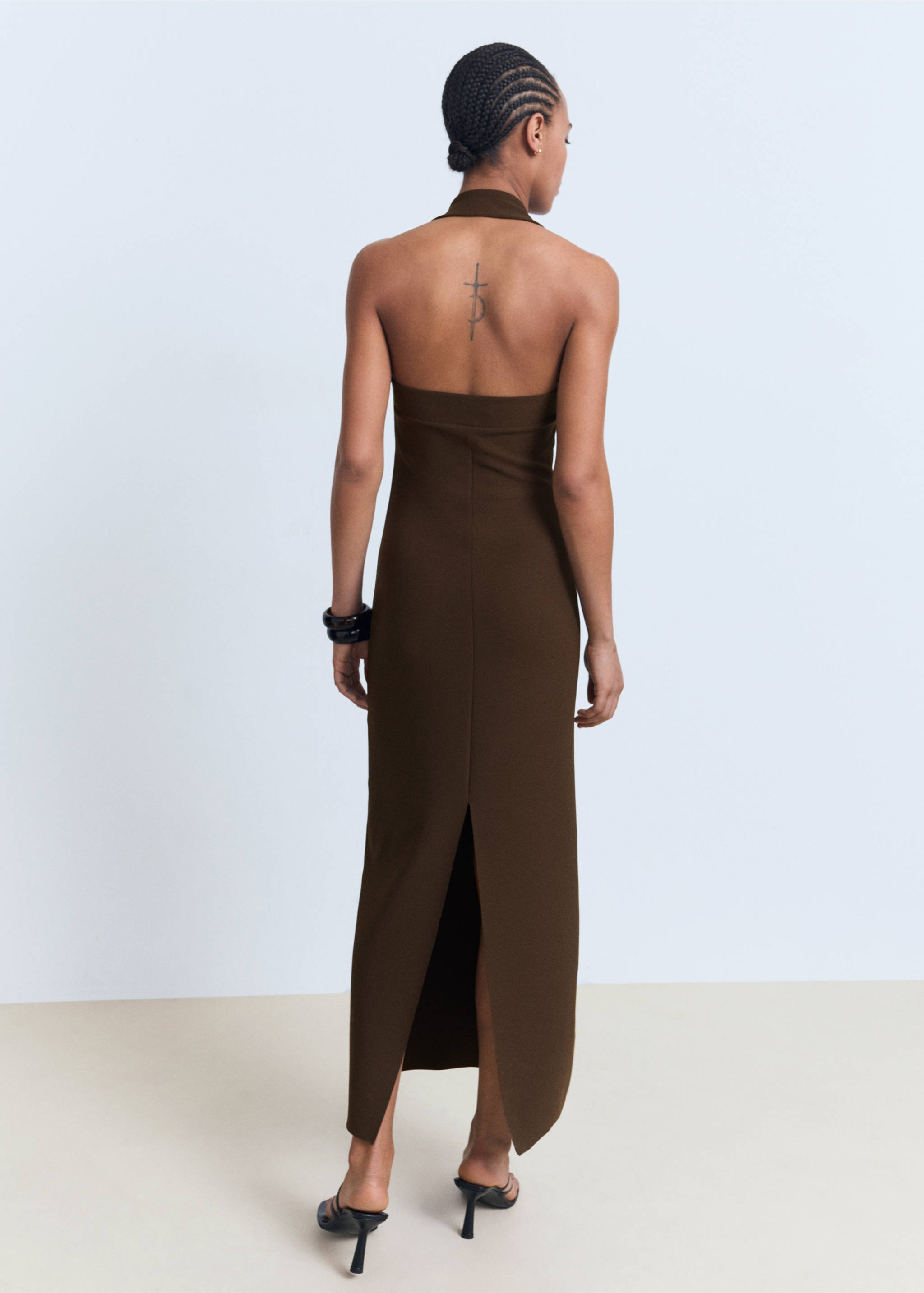 Long halter-neck dress - Reverse of the article, Brown. Ref: 17051243-00.