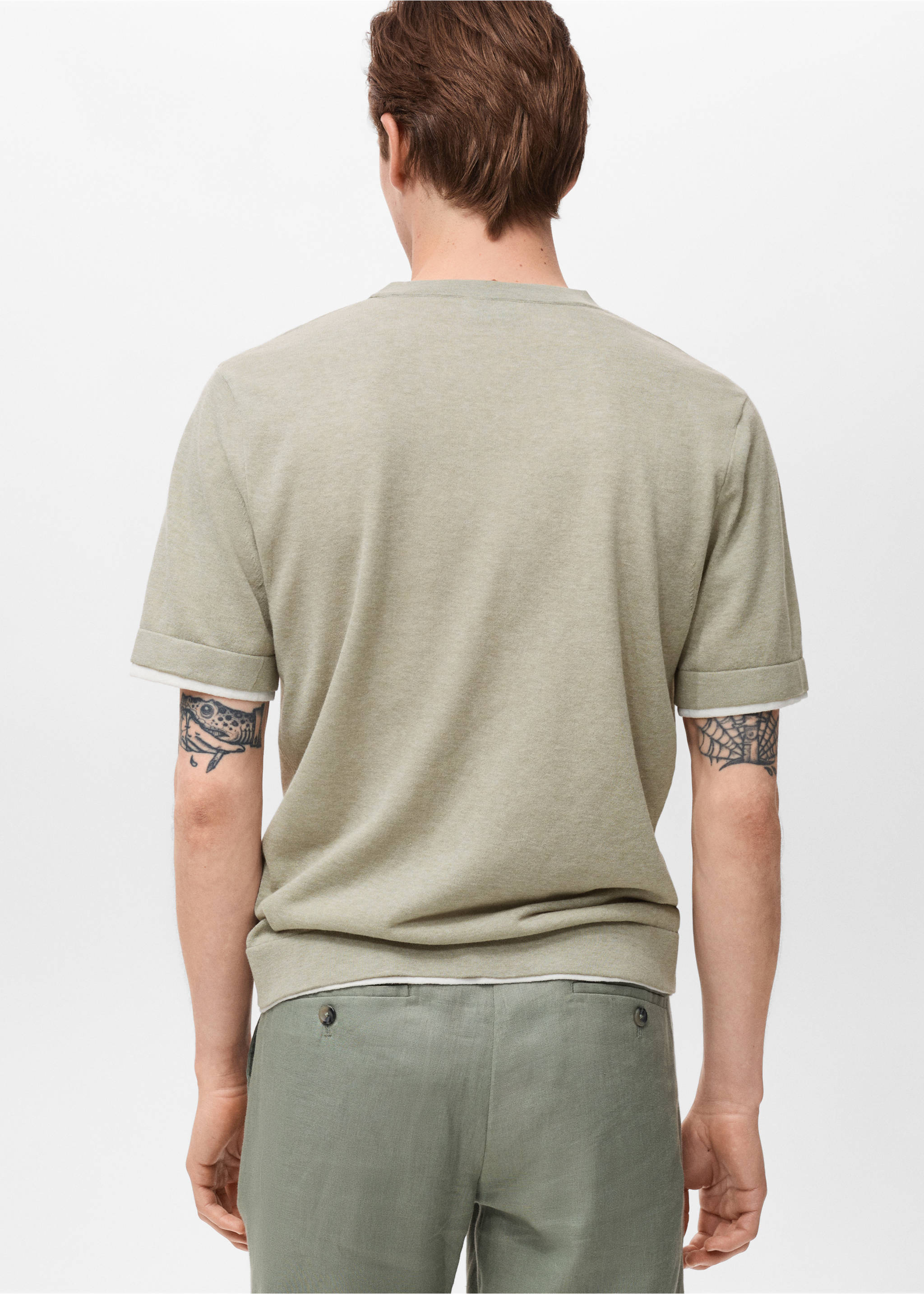 Contrasting cotton-blend T-shirt - Reverse of the article, Khaki. Ref: 17051244-00.