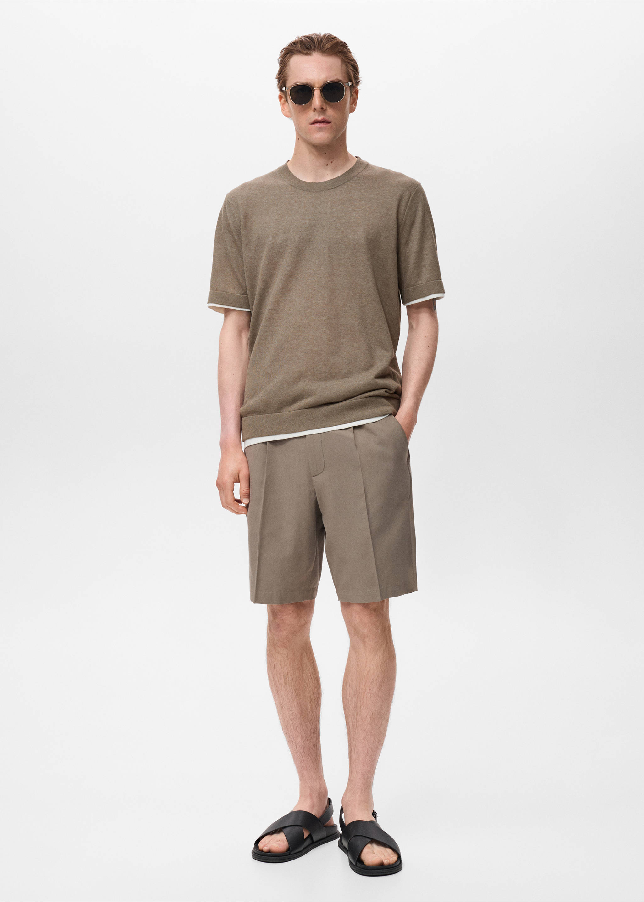 Contrasting cotton-blend T-shirt - General plane, Dark Green. Ref: 17051244-00.