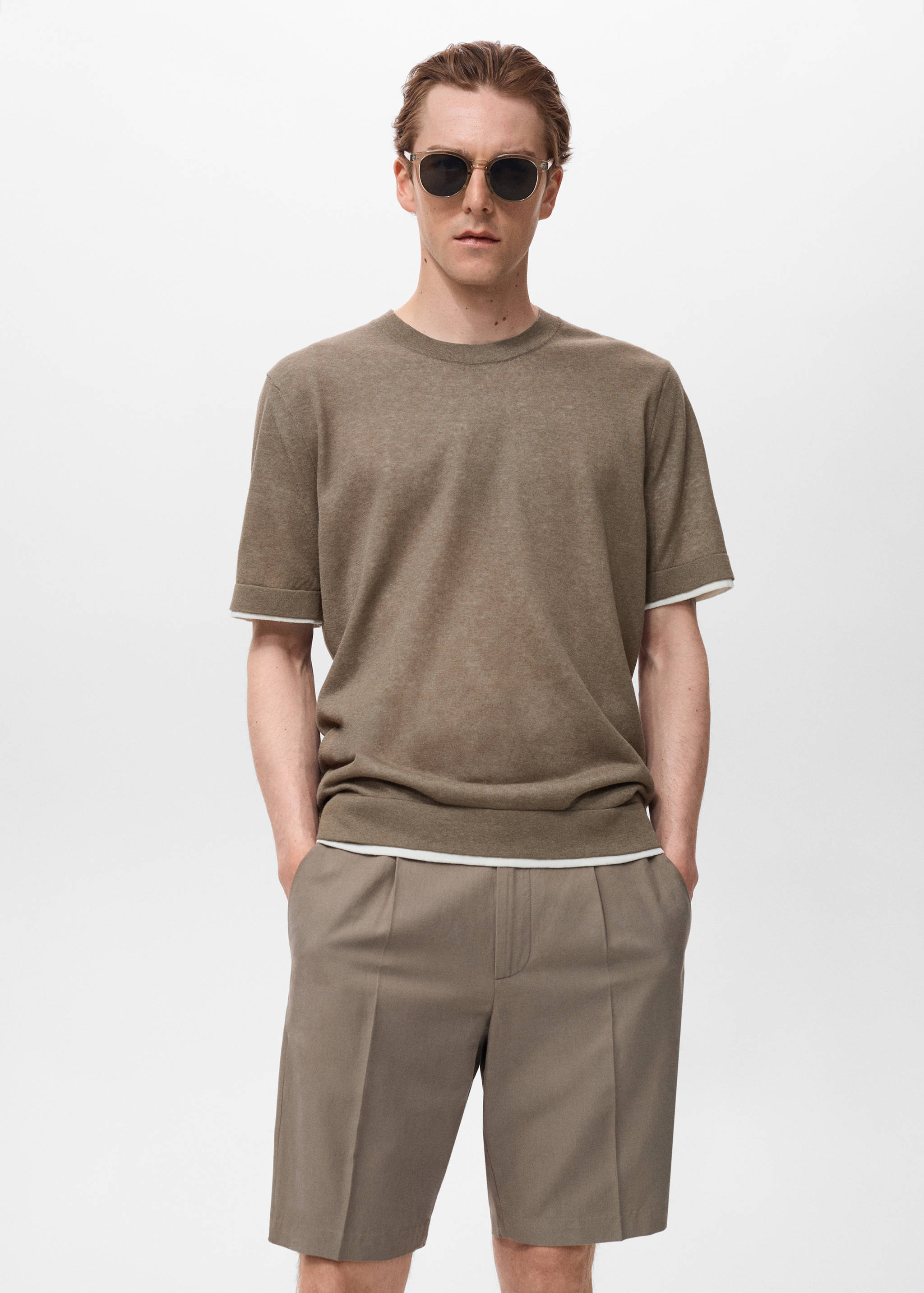 Contrasting cotton-blend T-shirt - Medium plane