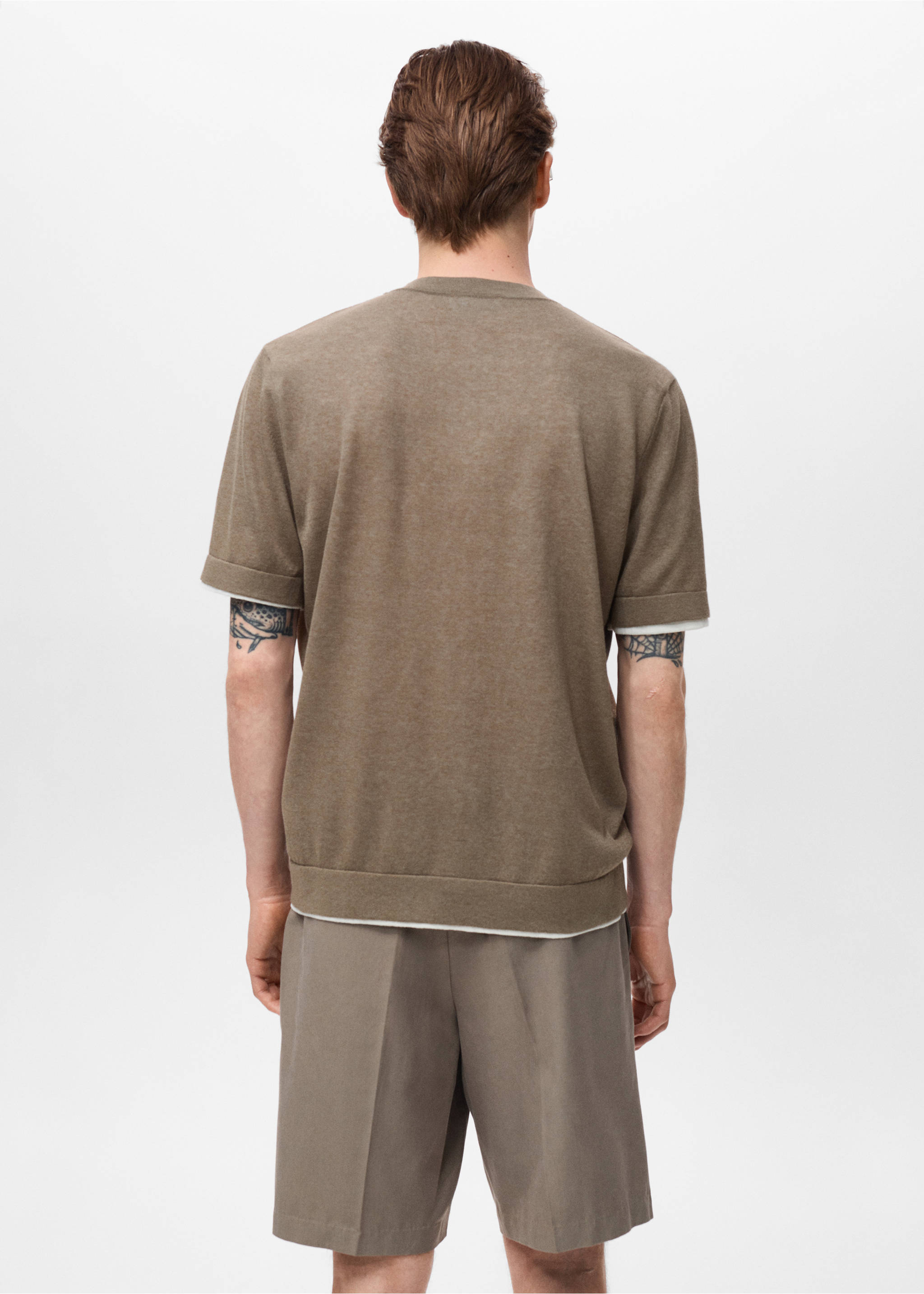 Contrasting cotton-blend T-shirt - Reverse of the article, Dark Green. Ref: 17051244-00.
