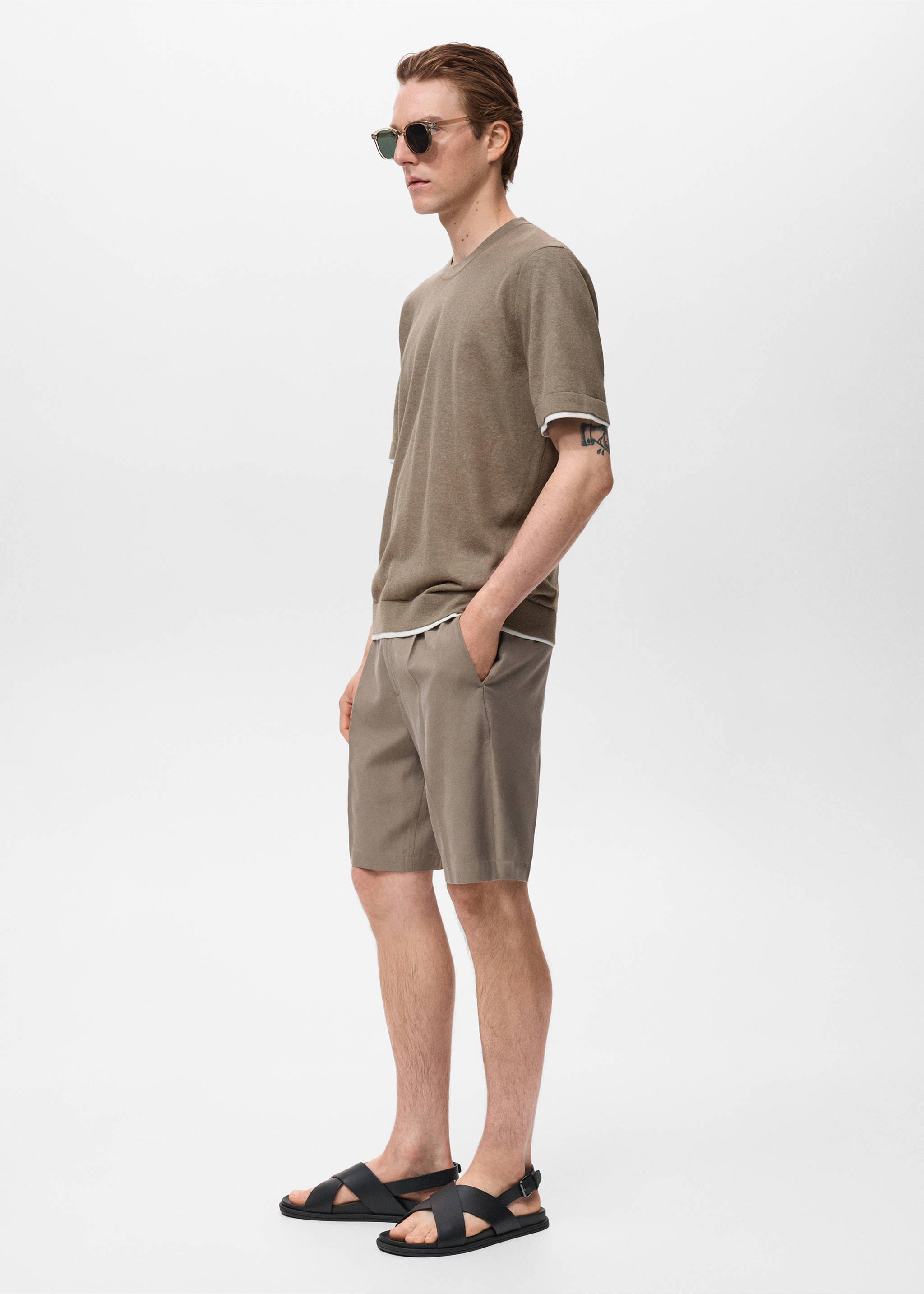 Contrasting cotton-blend T-shirt - Details of the article 2, Dark Green. Ref: 17051244-00.