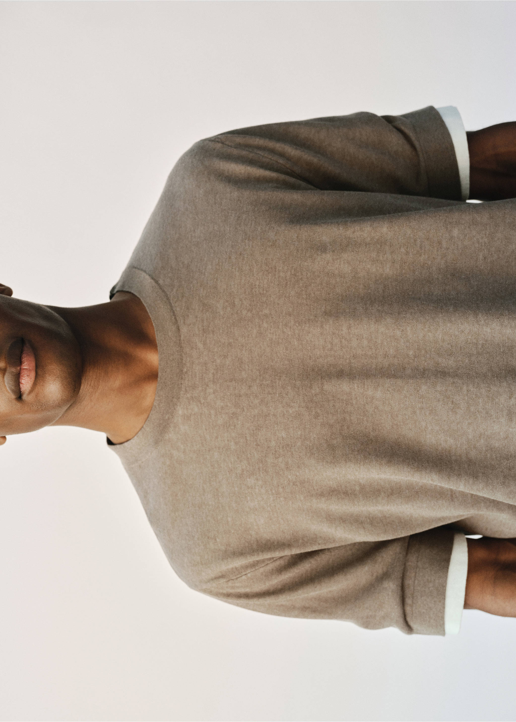 Contrasting cotton-blend T-shirt - Details of the article 3, Dark Green. Ref: 17051244-00.