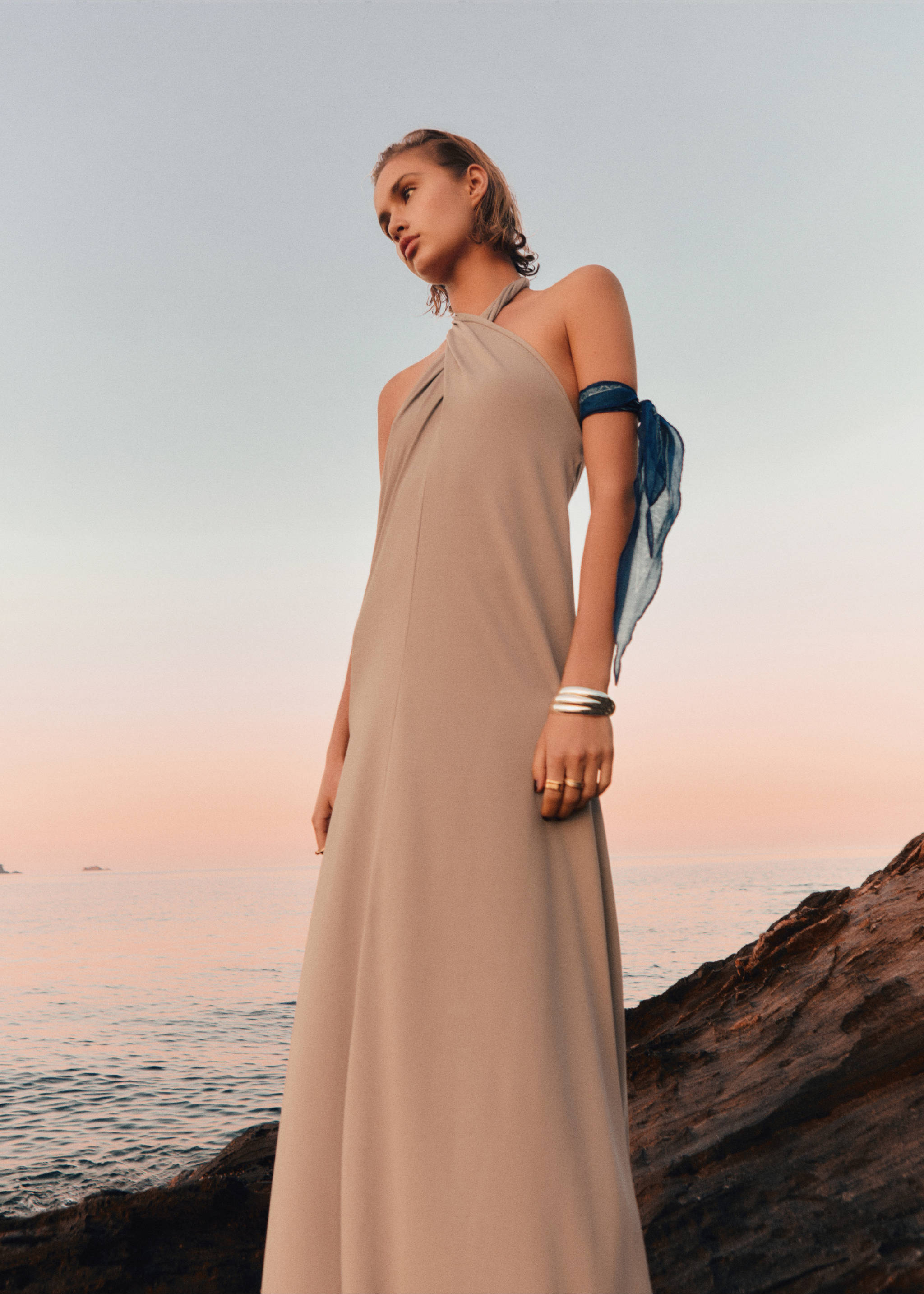 Long halter wrap dress - General plane, Light/Pastel Grey. Ref: 17051245-00.
