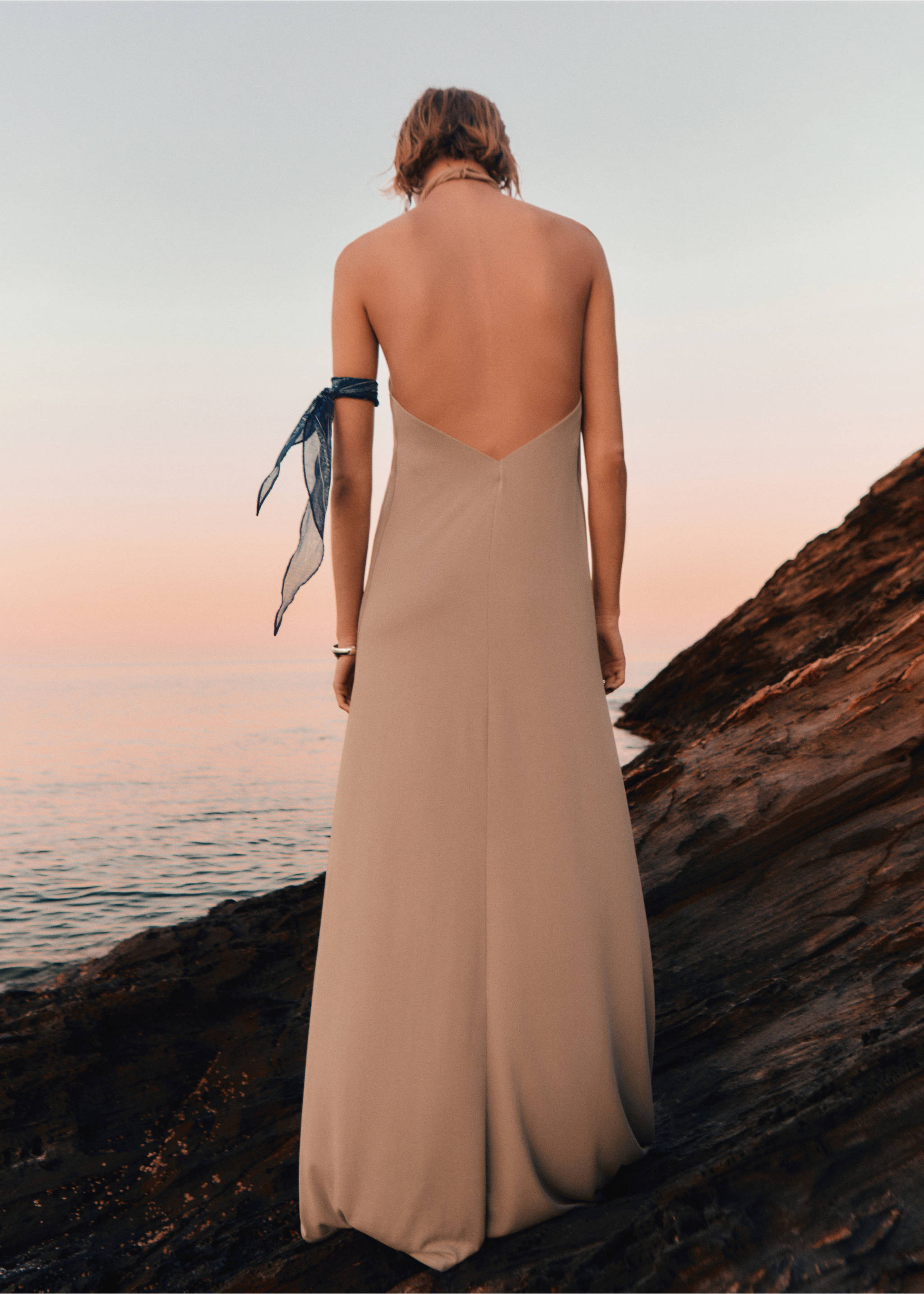 Long halter wrap dress - Reverse of the article, Light/Pastel Grey. Ref: 17051245-00.