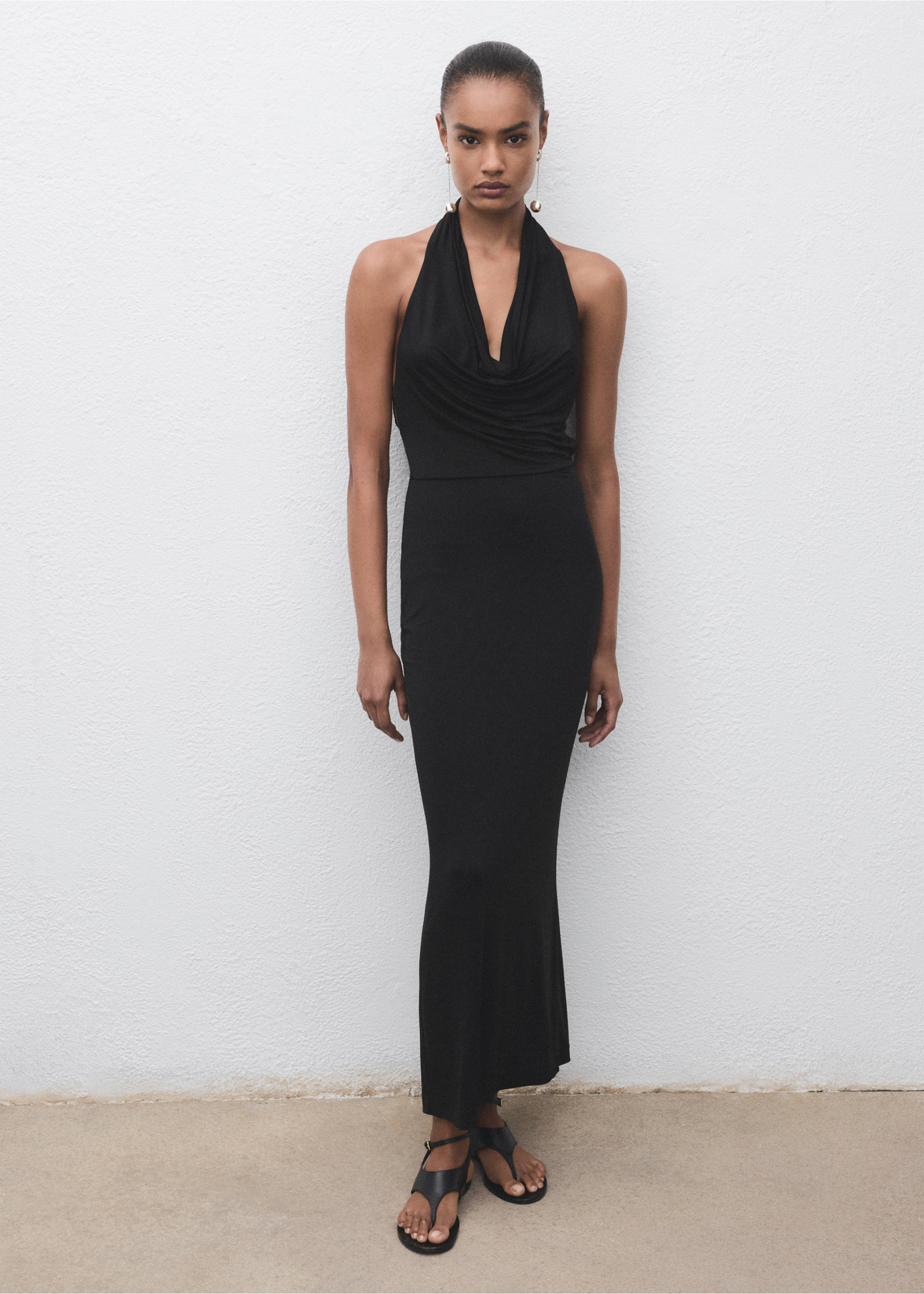 Draped open-back dress - General plane, Black. Ref: 17051248-00.