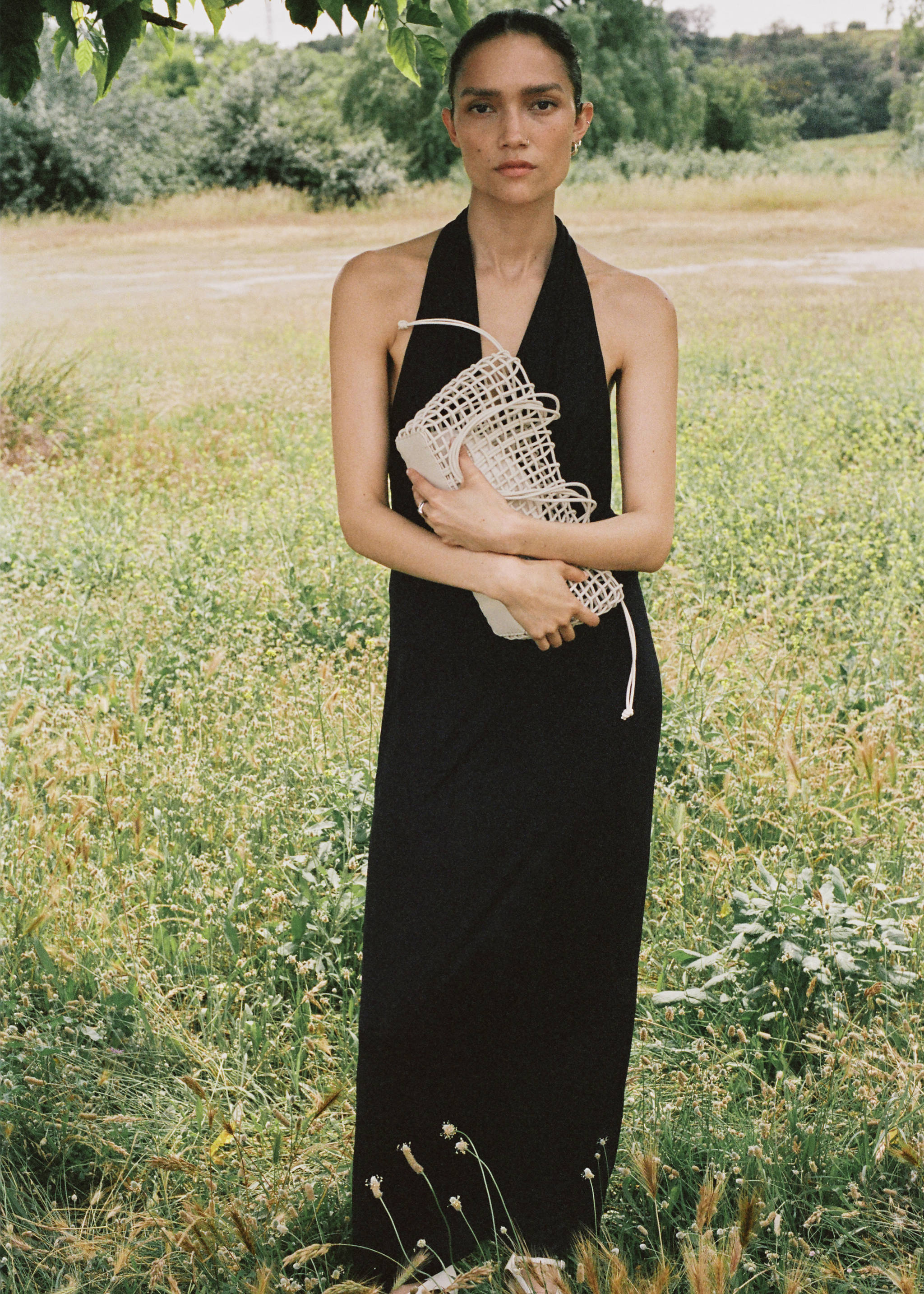Draped open-back dress - Details of the article 3, Black. Ref: 17051248-00.