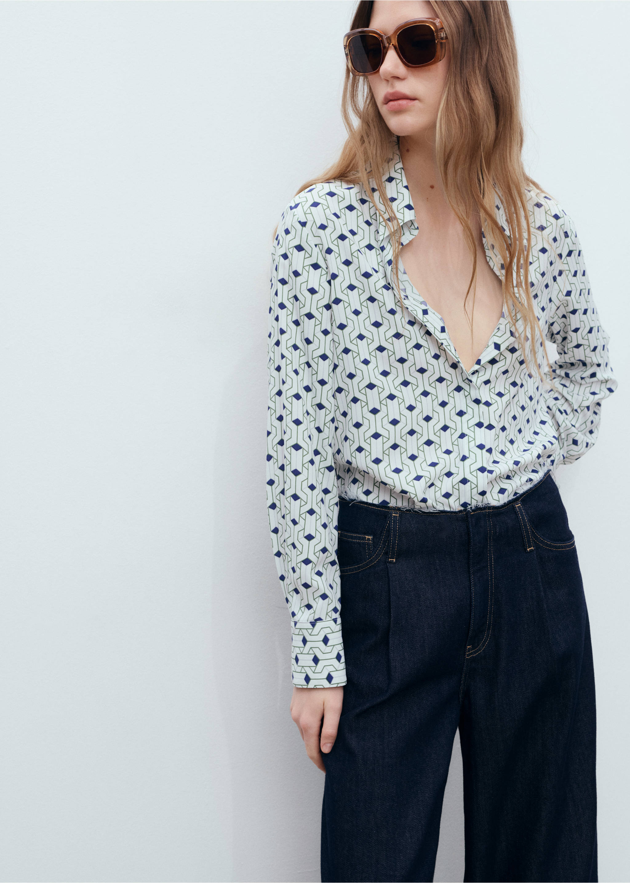 Geometric print shirt - Medium plane, Blue. Ref: 17051256-00.