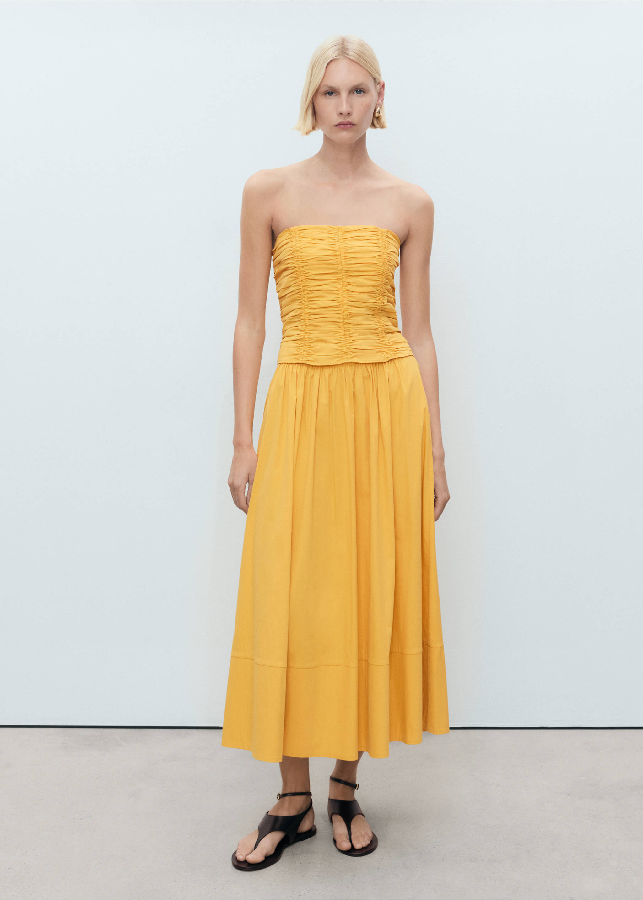 Long gathered skirt - General plane, Mustard. Ref: 17051260-00.
