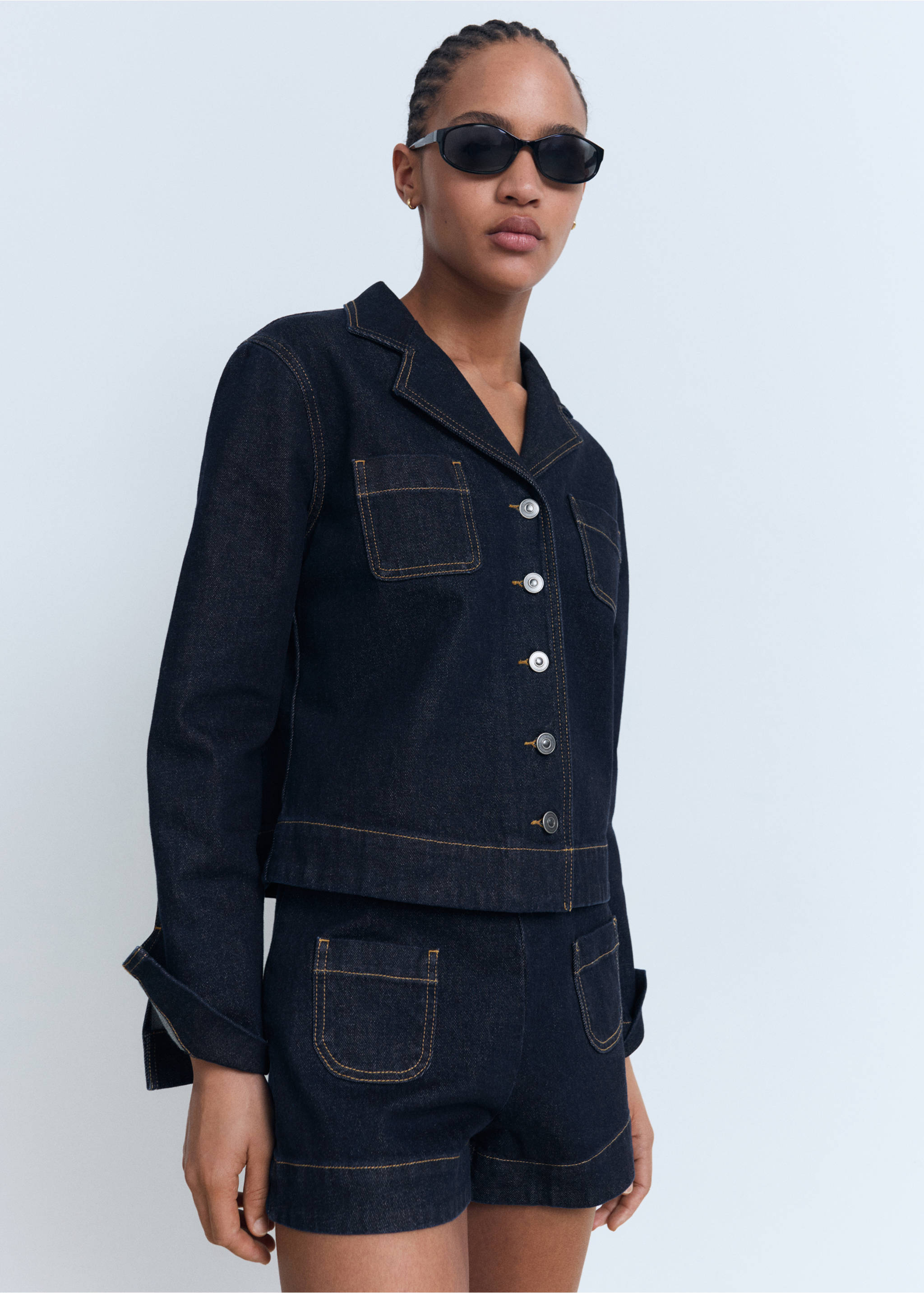 High-waisted denim shorts with pockets - Medium plane, Open Blue. Ref: 17051266-00.