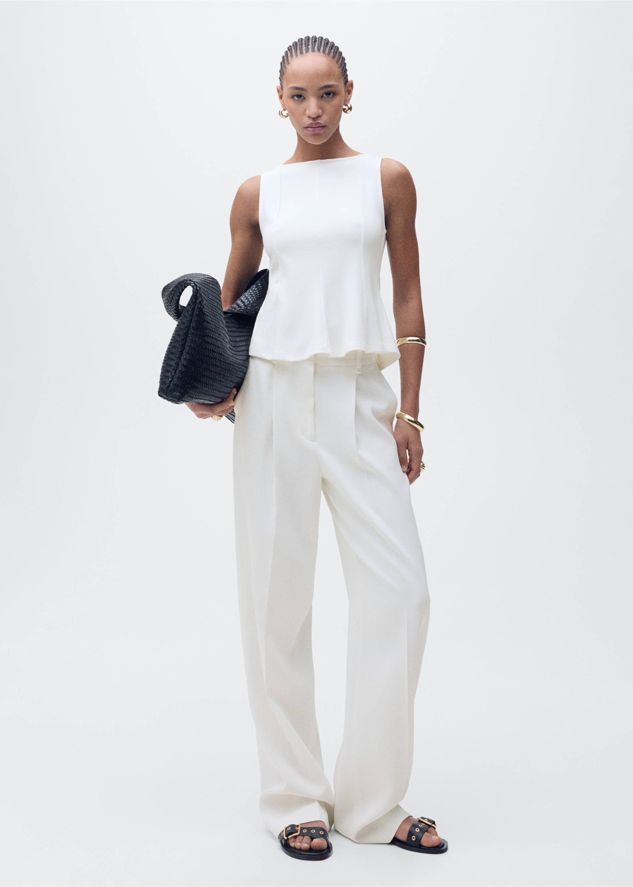 Peplum top with seam detail - General plane, White. Ref: 17051268-00.