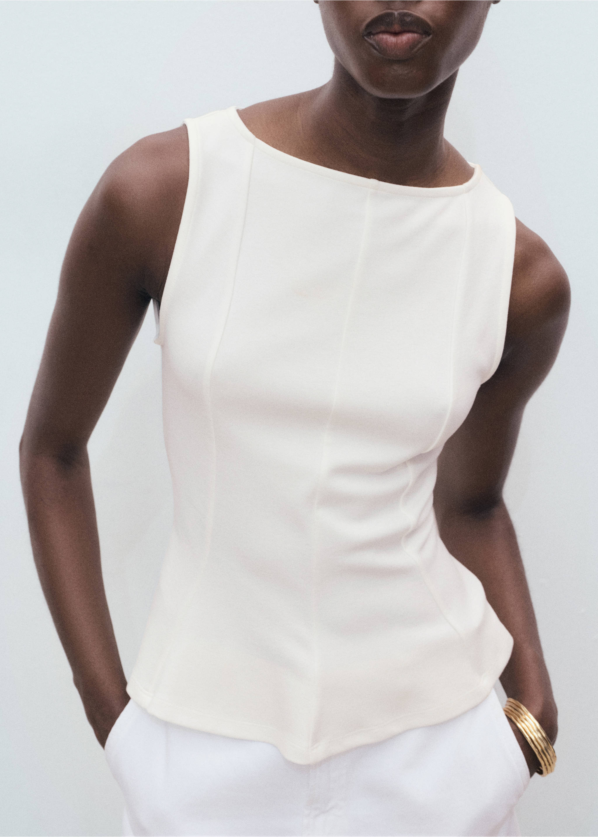 Peplum top with seam detail - Details of the article 6, White. Ref: 17051268-00.