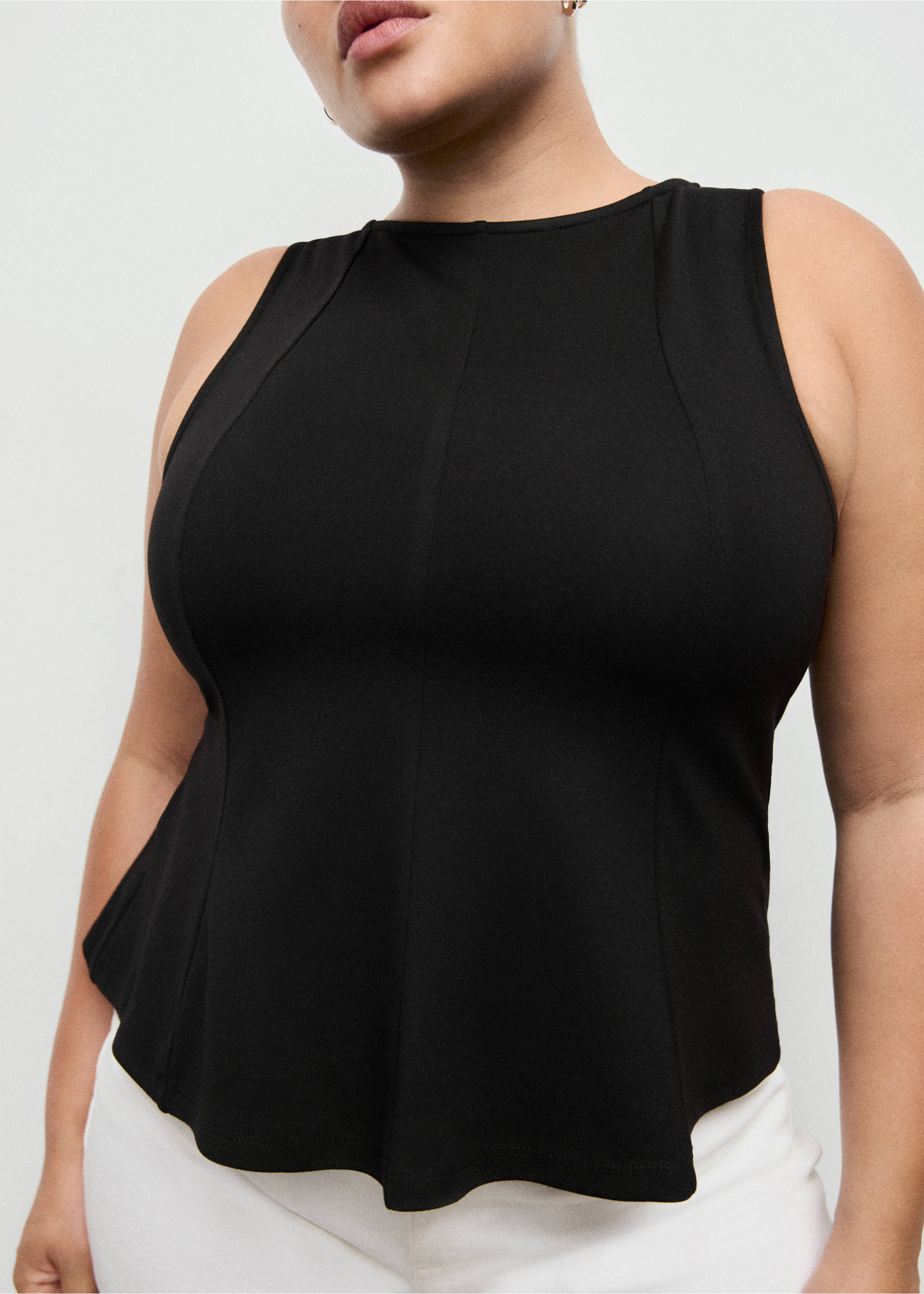 Peplum top with seam detail - Reverse of the article, Black. Ref: 17051268-00.