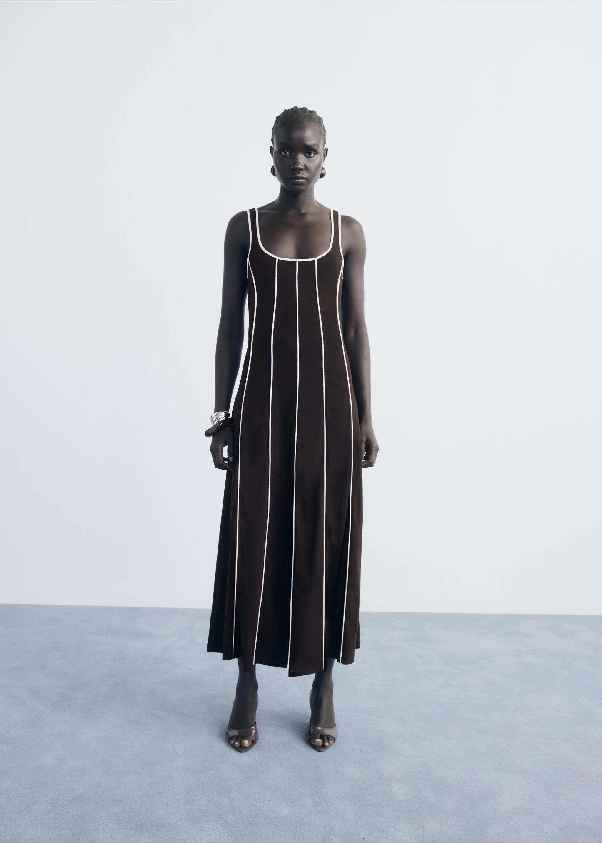 Striped cotton dress - General plane, Brown. Ref: 17051272-00.