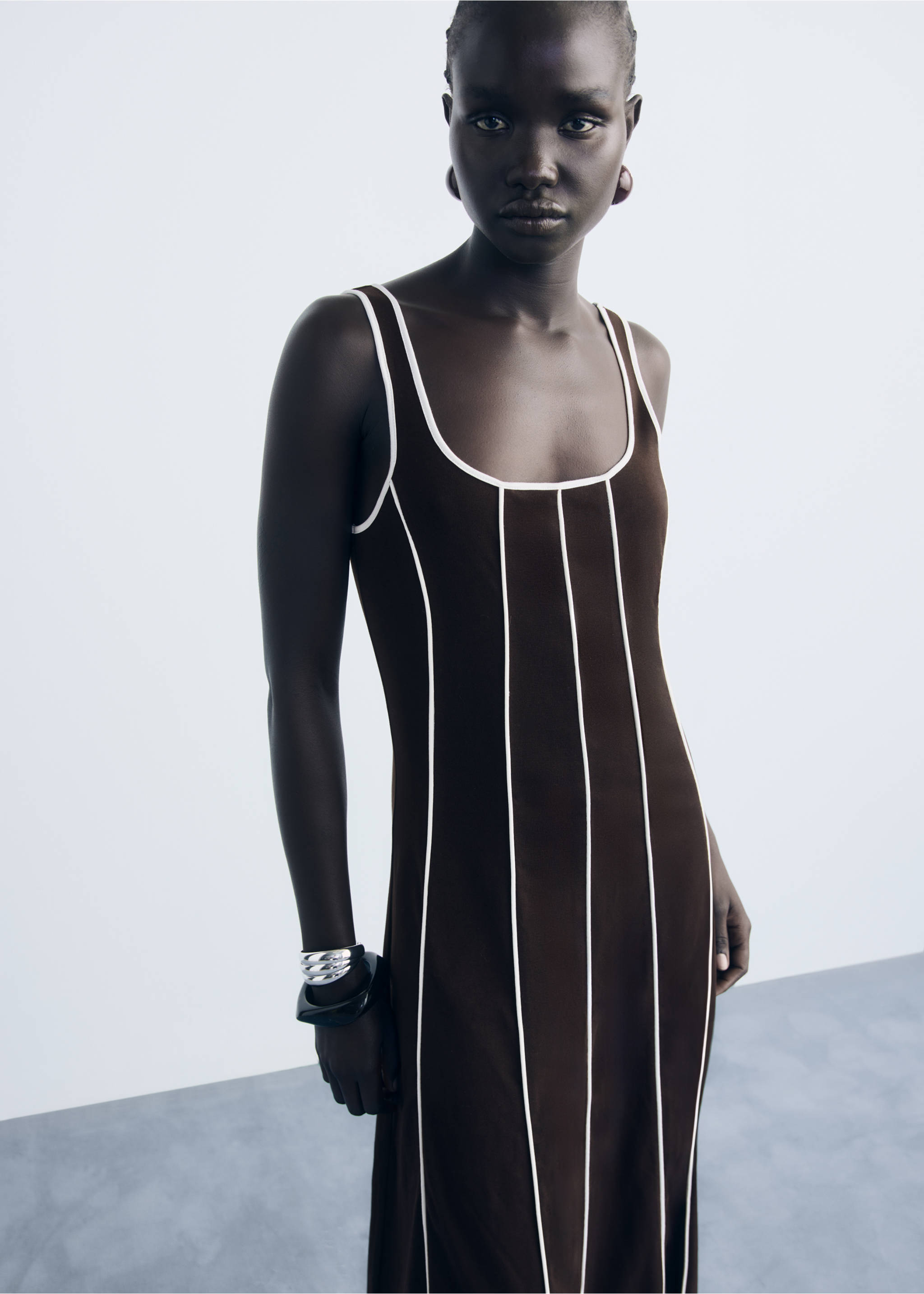 Striped cotton dress - Medium plane, Brown. Ref: 17051272-00.