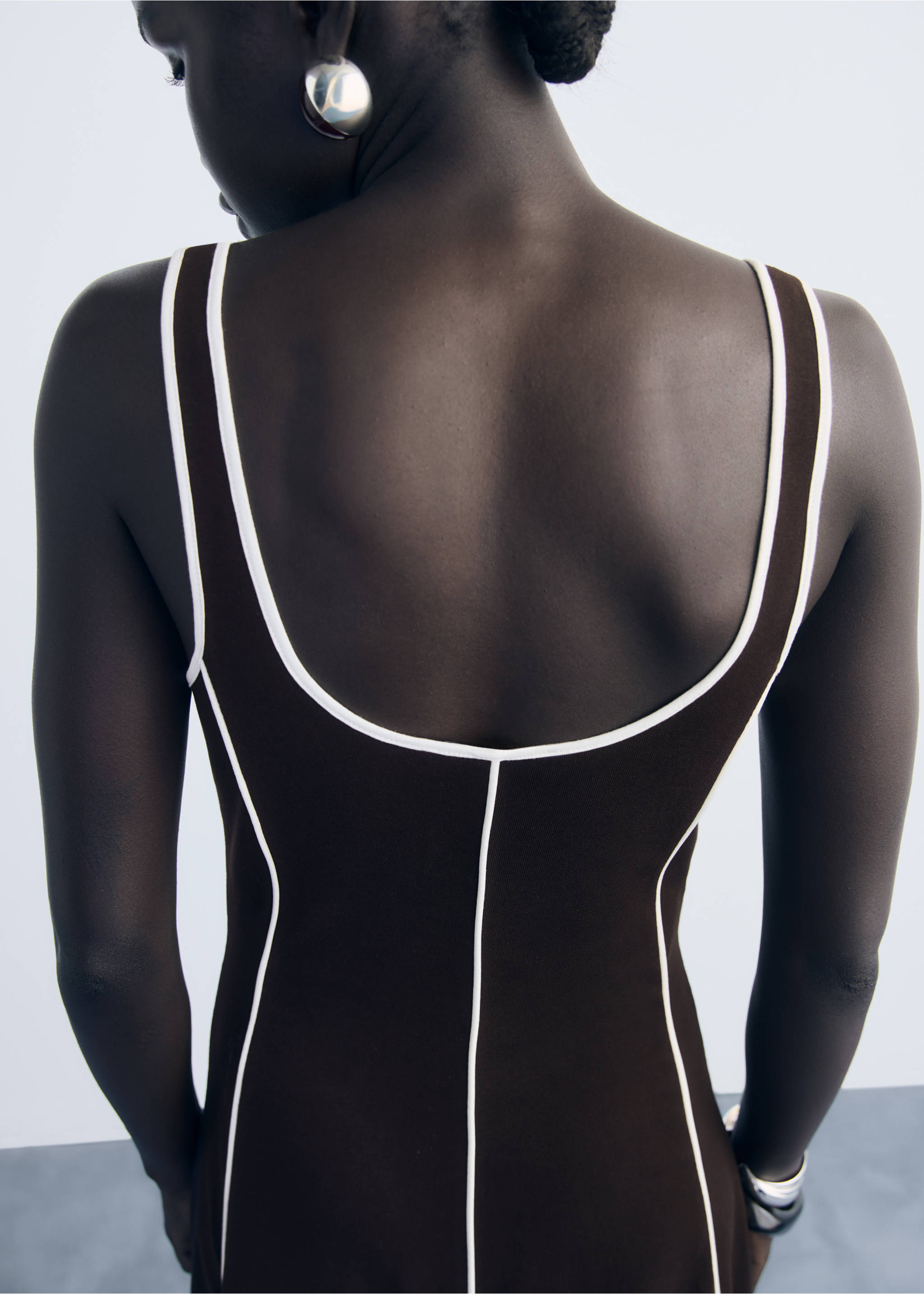 Striped cotton dress - Details of the article 3, Brown. Ref: 17051272-00.
