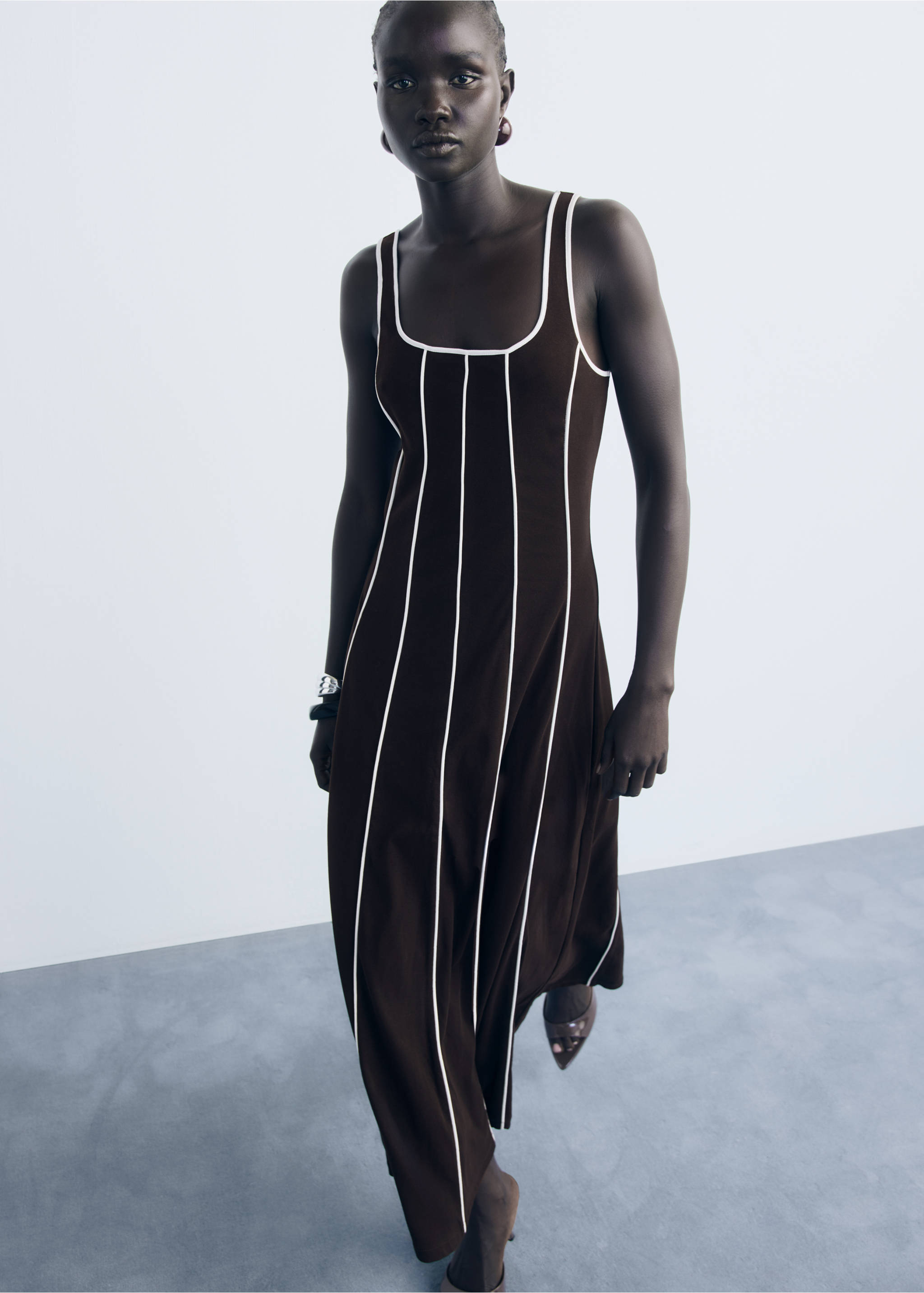 Striped cotton dress - Details of the article 2, Brown. Ref: 17051272-00.