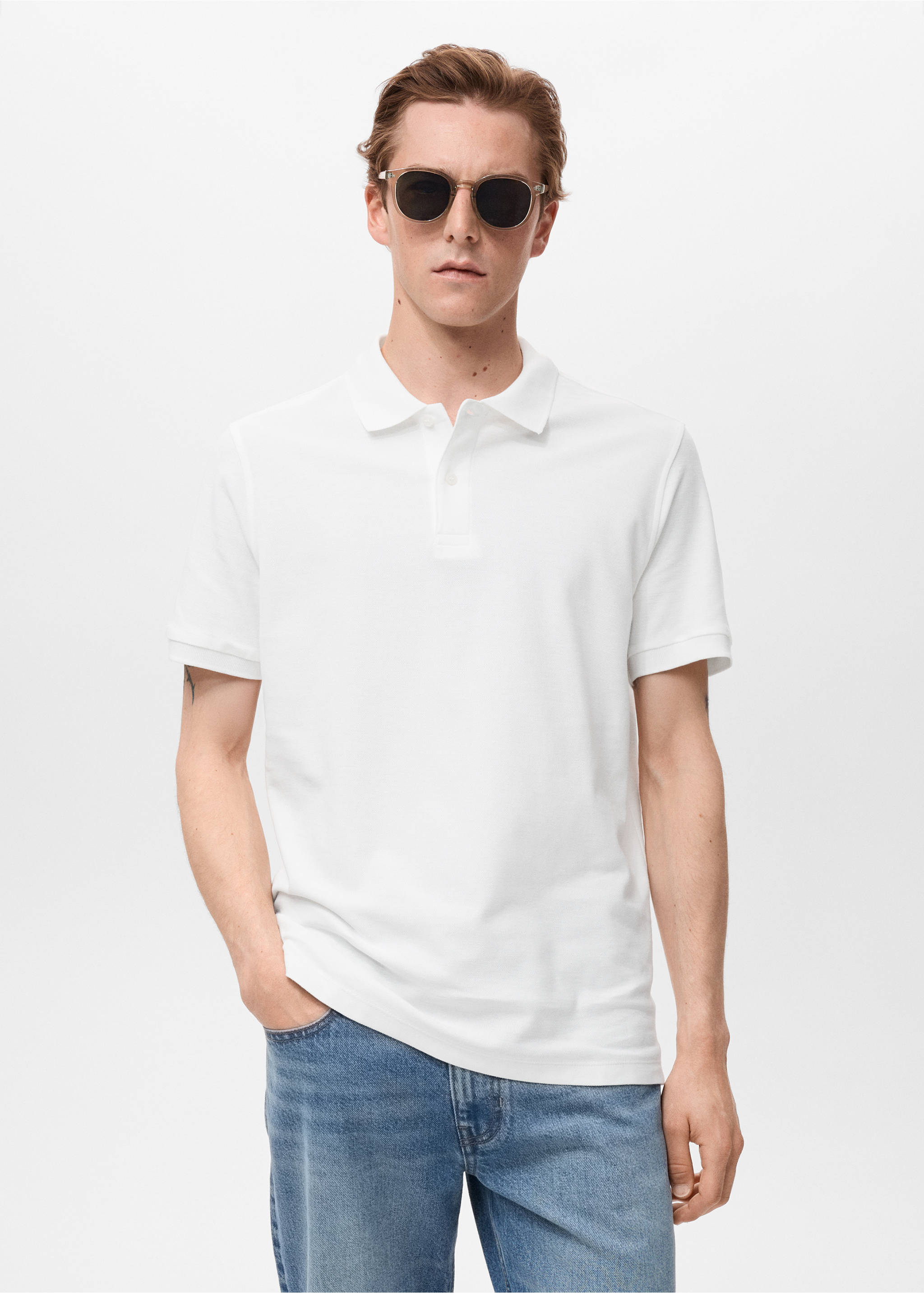 Regular-fit cotton piqué polo shirt - Medium plane, White. Ref: 17051273-00.