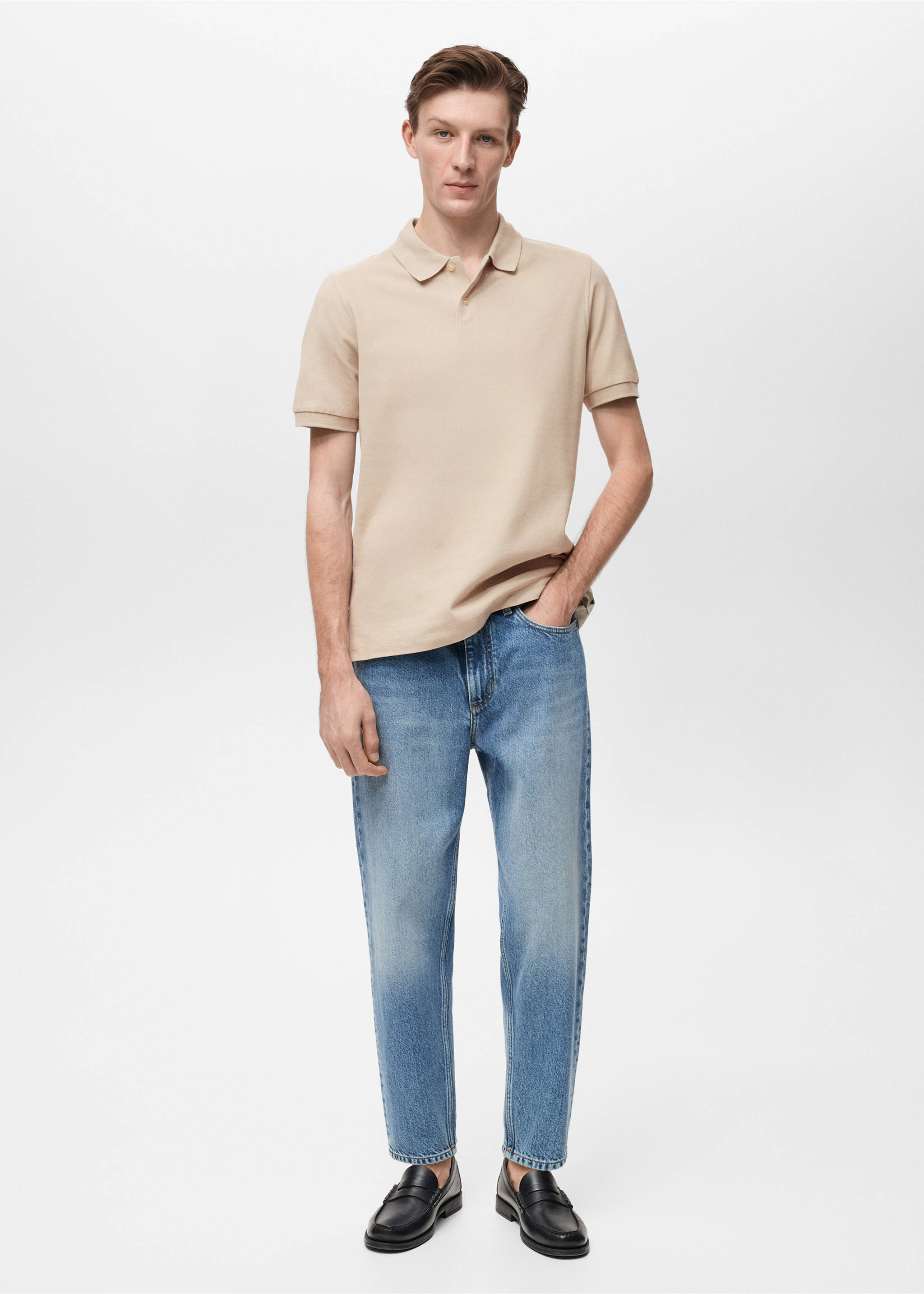 Regular-fit cotton piqué polo shirt - General plane, Ecru. Ref: 17051273-00.