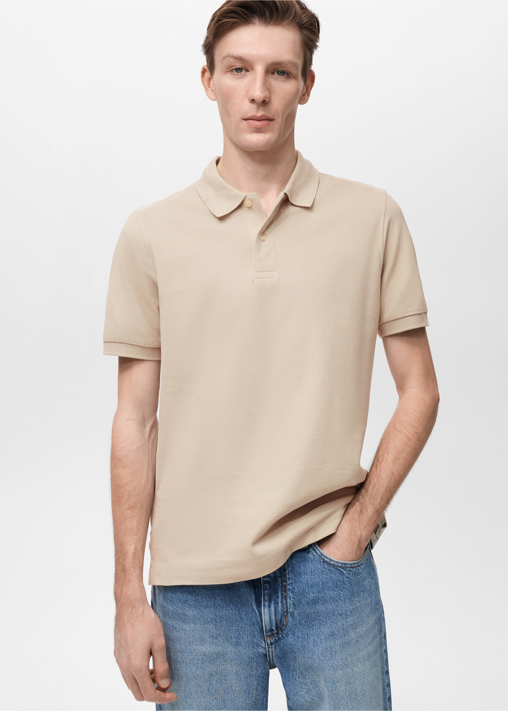 Regular-fit cotton piqué polo shirt - Medium plane, Ecru. Ref: 17051273-00.