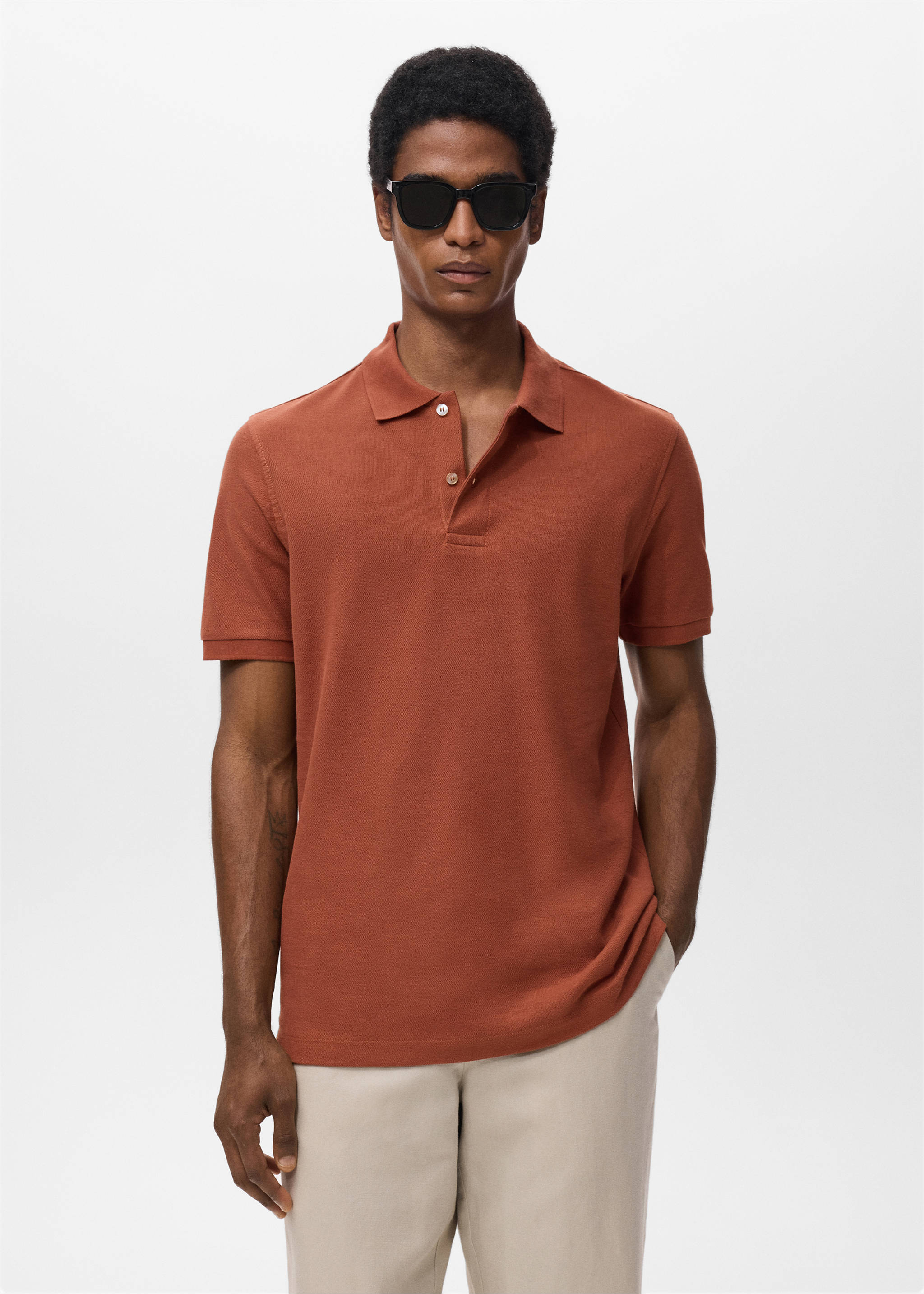Regular-fit cotton piqué polo shirt - Medium plane, Burnt Orange. Ref: 17051273-00.