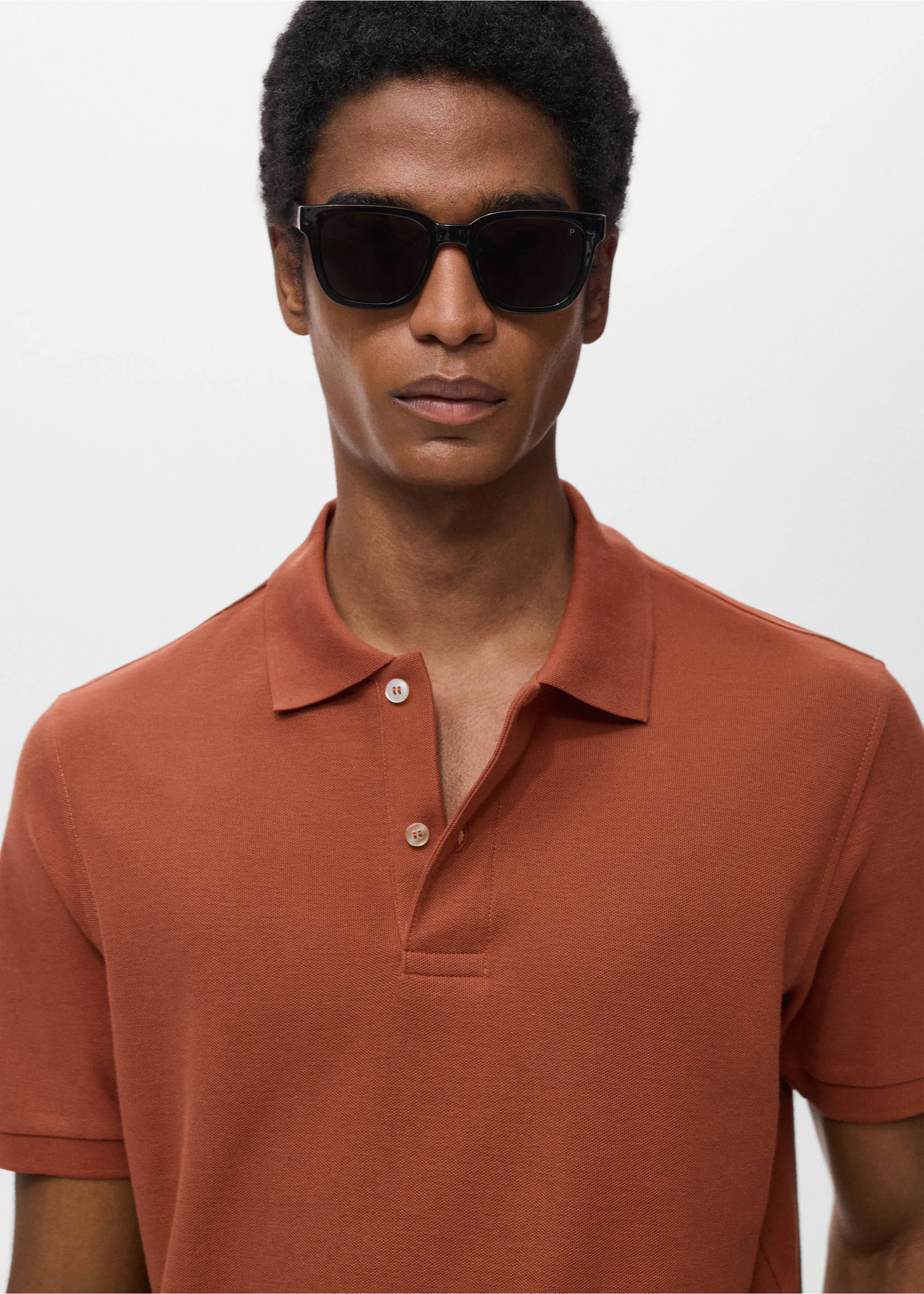 Regular-fit cotton piqué polo shirt - Details of the article 1, Burnt Orange. Ref: 17051273-00.