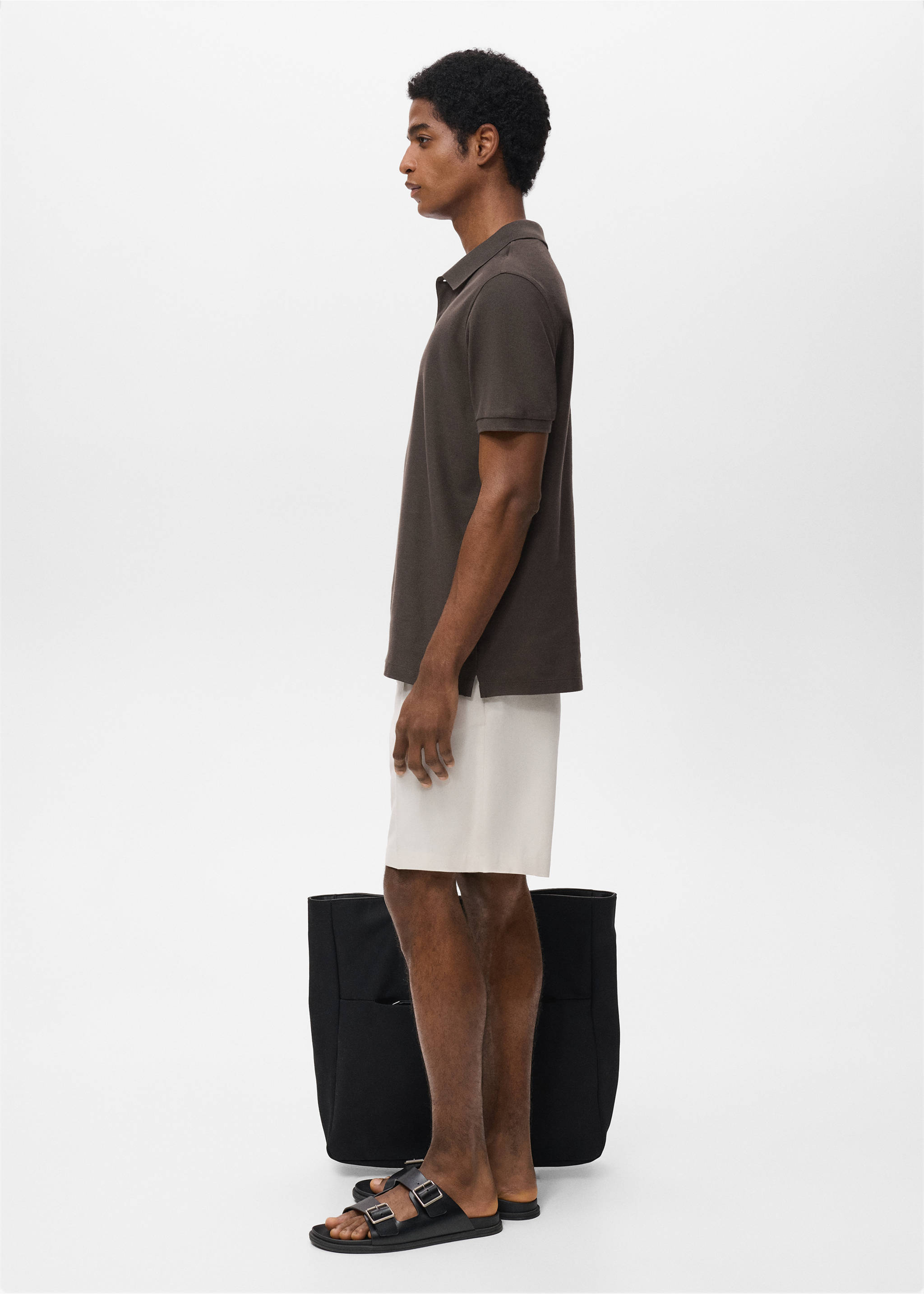 Regular-fit cotton piqué polo shirt - Details of the article 2, Chocolate. Ref: 17051273-00.