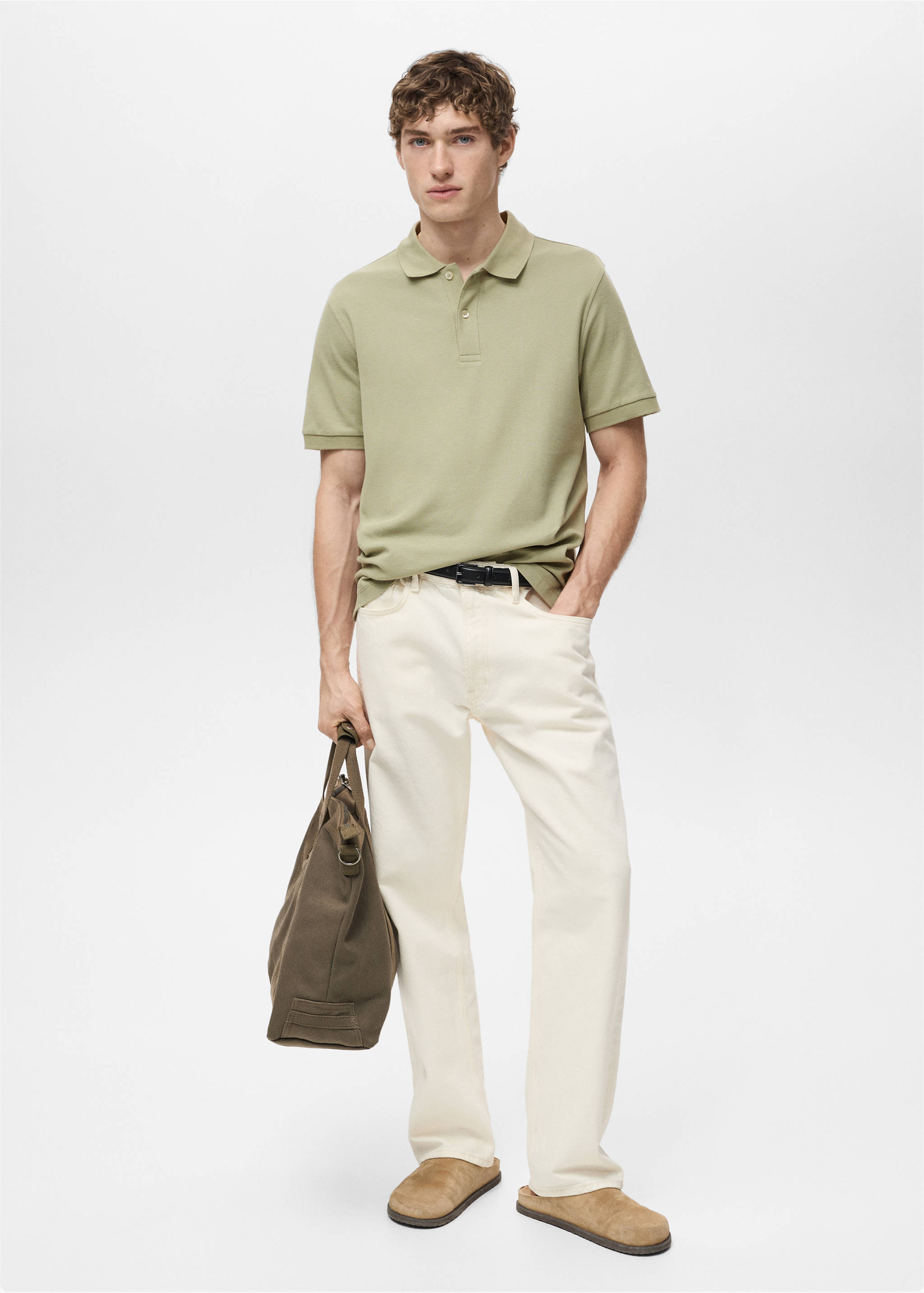 Regular-fit cotton piqué polo shirt - General plane, Khaki. Ref: 17051273-00.