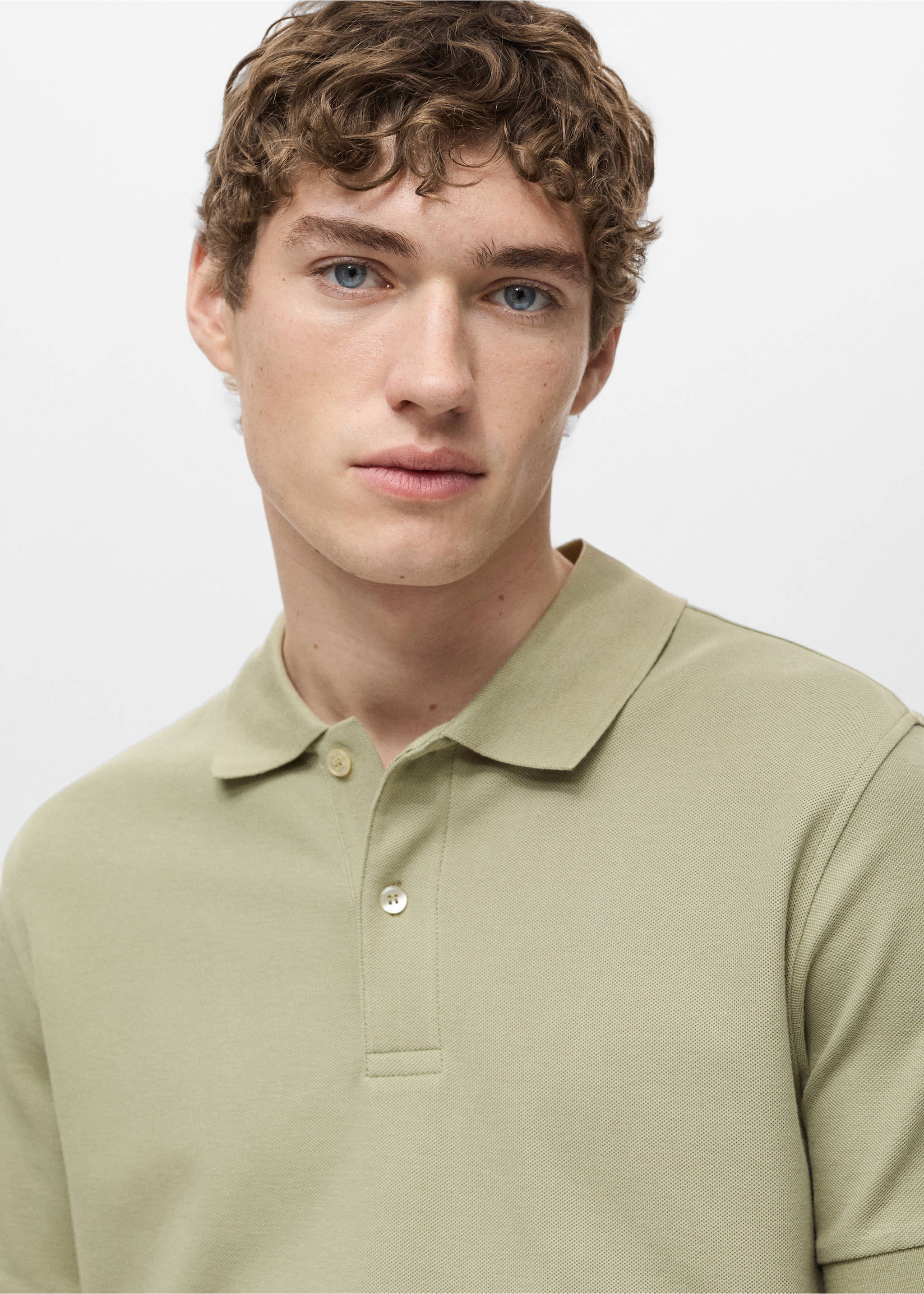 Regular-fit cotton piqué polo shirt - Details of the article 1, Khaki. Ref: 17051273-00.