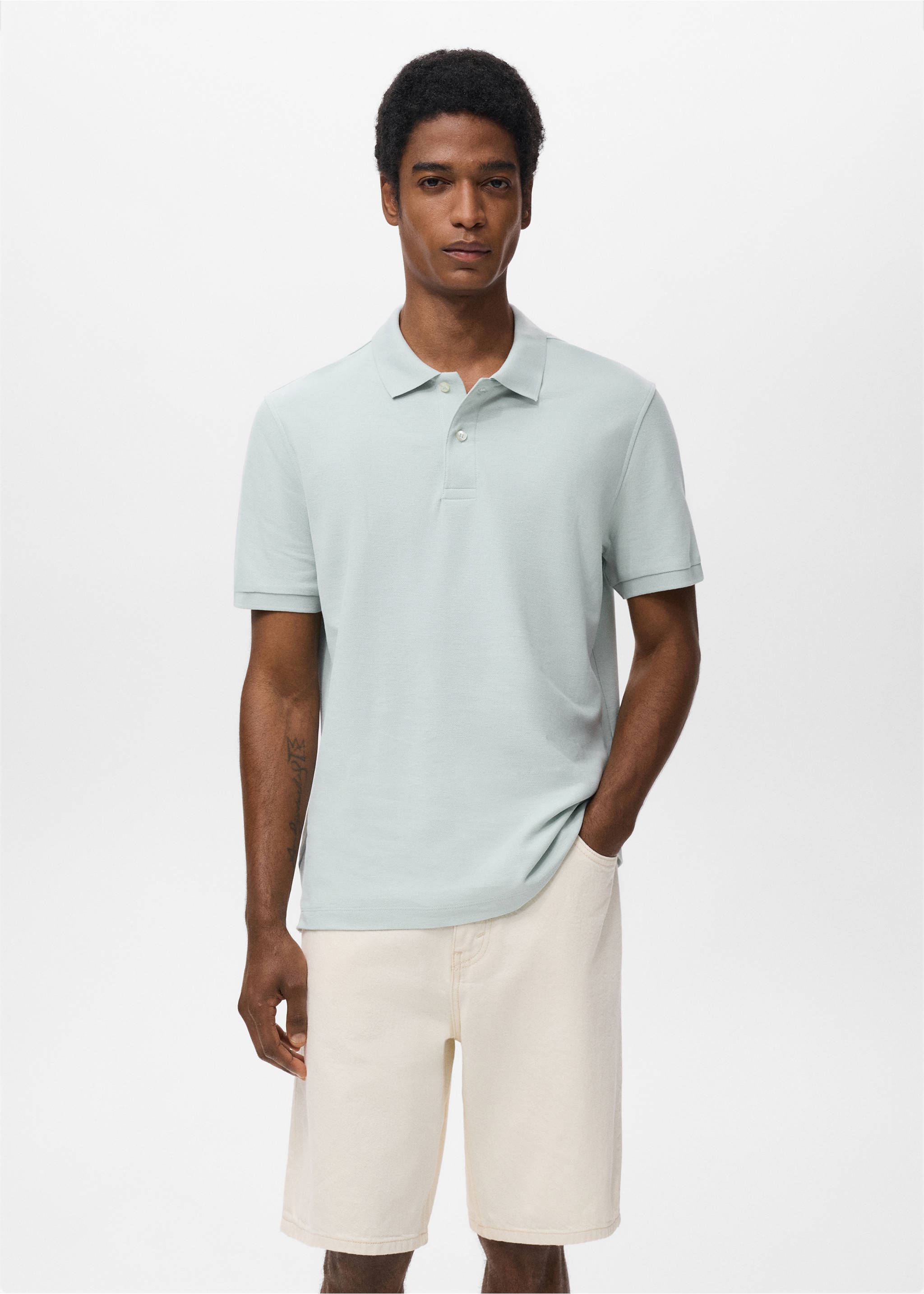 Regular-fit cotton piqué polo shirt - Medium plane, Sky Blue. Ref: 17051273-00.